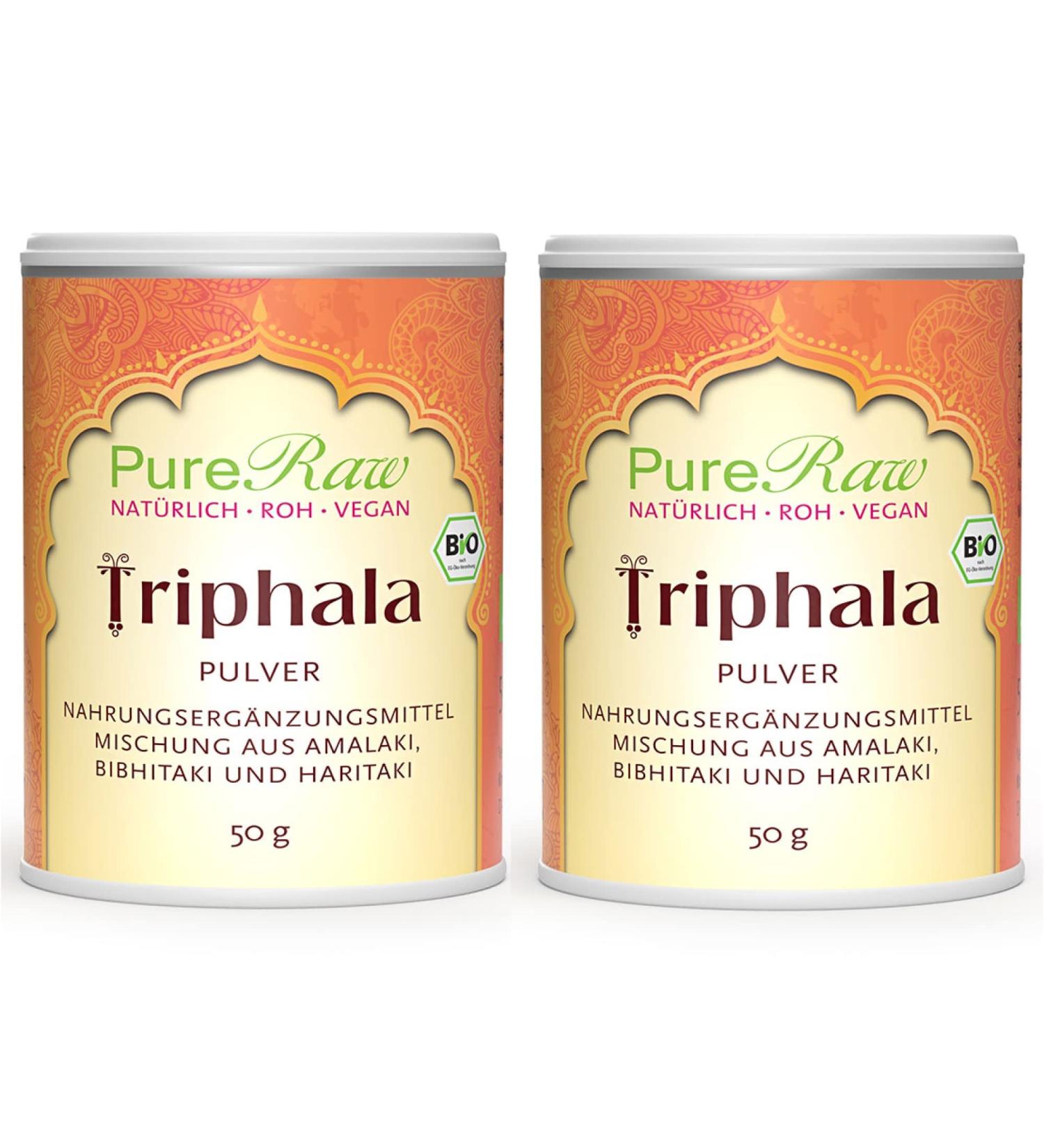 Buy Organic Raw Triphala Powder - 100g (2x50g) | Vegan Ayurvedic Nutrition | Amalaki Haritaki Bibhitaki | Pureeraw - Buy Online on GoSupps.com