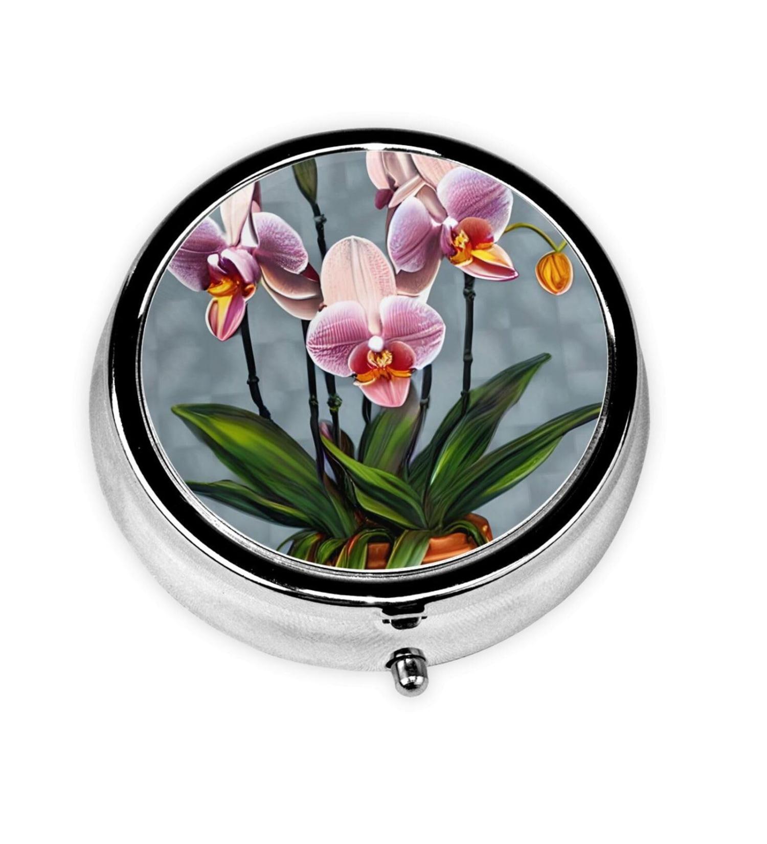 Blooming Orchids Round Pill Box - 3 Compartment Portable Travel Organizer for Easy Medication Management - Buy Online on GoSupps.com