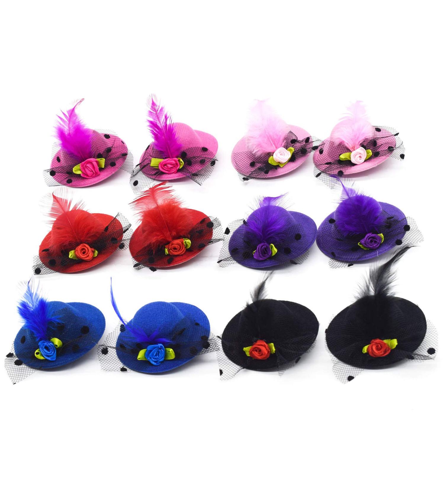 AUEAR 12 Pack Mini Hat Hair Clip with Faux Feather - 6 Colors Fashion Hair Accessories for Decoration - Style A - Buy Online on GoSupps.com