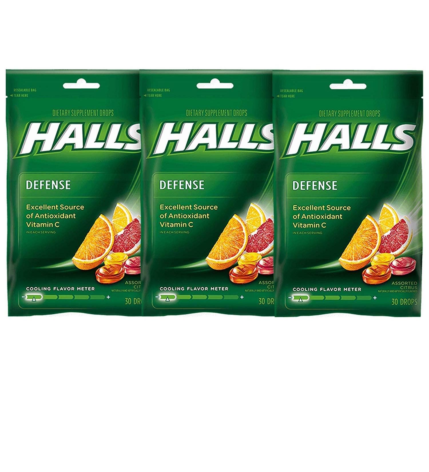 Halls Defense Vitamin C Drops Assorted Citrus - 30 ct Pack of 3 30 Count (Pack of 3)