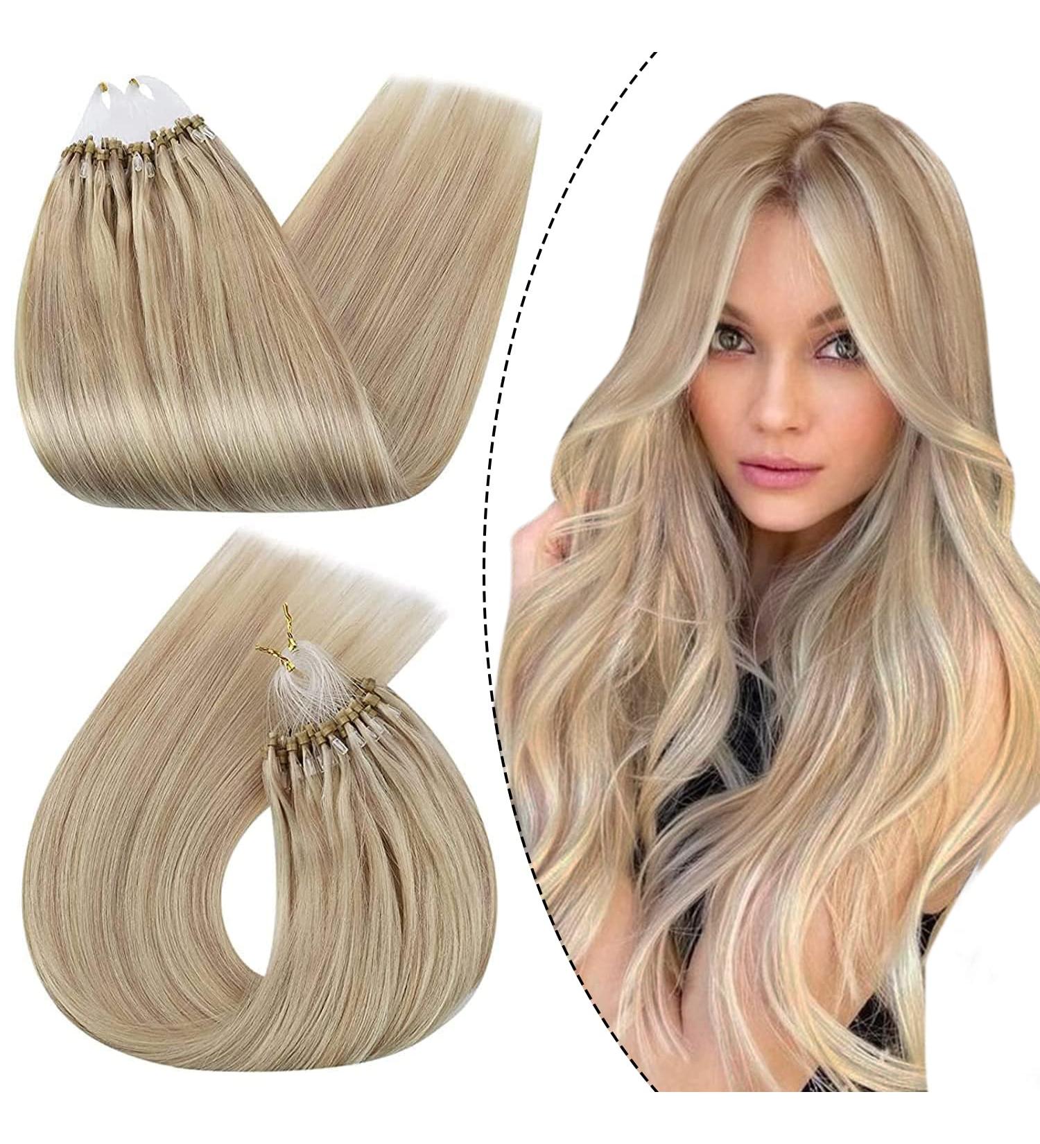 Ugeat Micro Loop Extensions - Real Hair Microring #18/613 55cm Ash Blonde & Bleach Blonde Highlights - 50g Premium Quality Hair Extensions - Buy Online on GoSupps.com