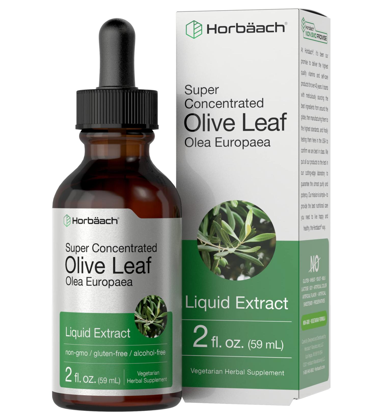 Super Strength Olive Leaf Extract Liquid - 2 fl oz | Alcohol-Free, Vegetarian, Non-GMO, Gluten-Free | Horbaach - Buy Online on GoSupps.com