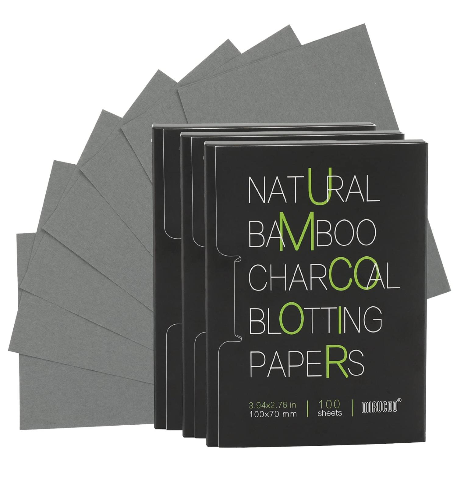 Mirucoo Natural Bamboo Charcoal Blotting Papers - 300 Count Organic Oil Absorbing Sheets for Oily Skin (100 Count per Pack, Pack of 3) - Daily Oil Control Linen Tissues - Buy Online on GoSupps.com