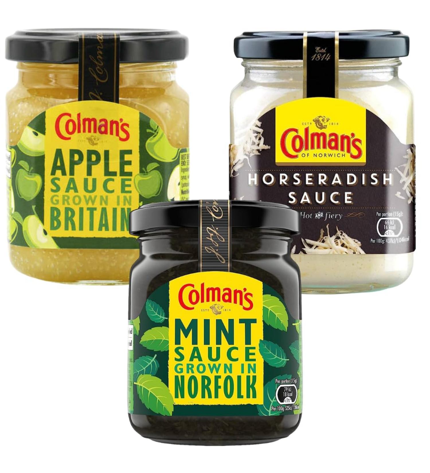 Sauce Bundle with Colman Bramley Apple Sauce Jar 155g Horseradish Sauce 136g and Mint Sauce 165g (3 Pack) - Buy Online on GoSupps.com