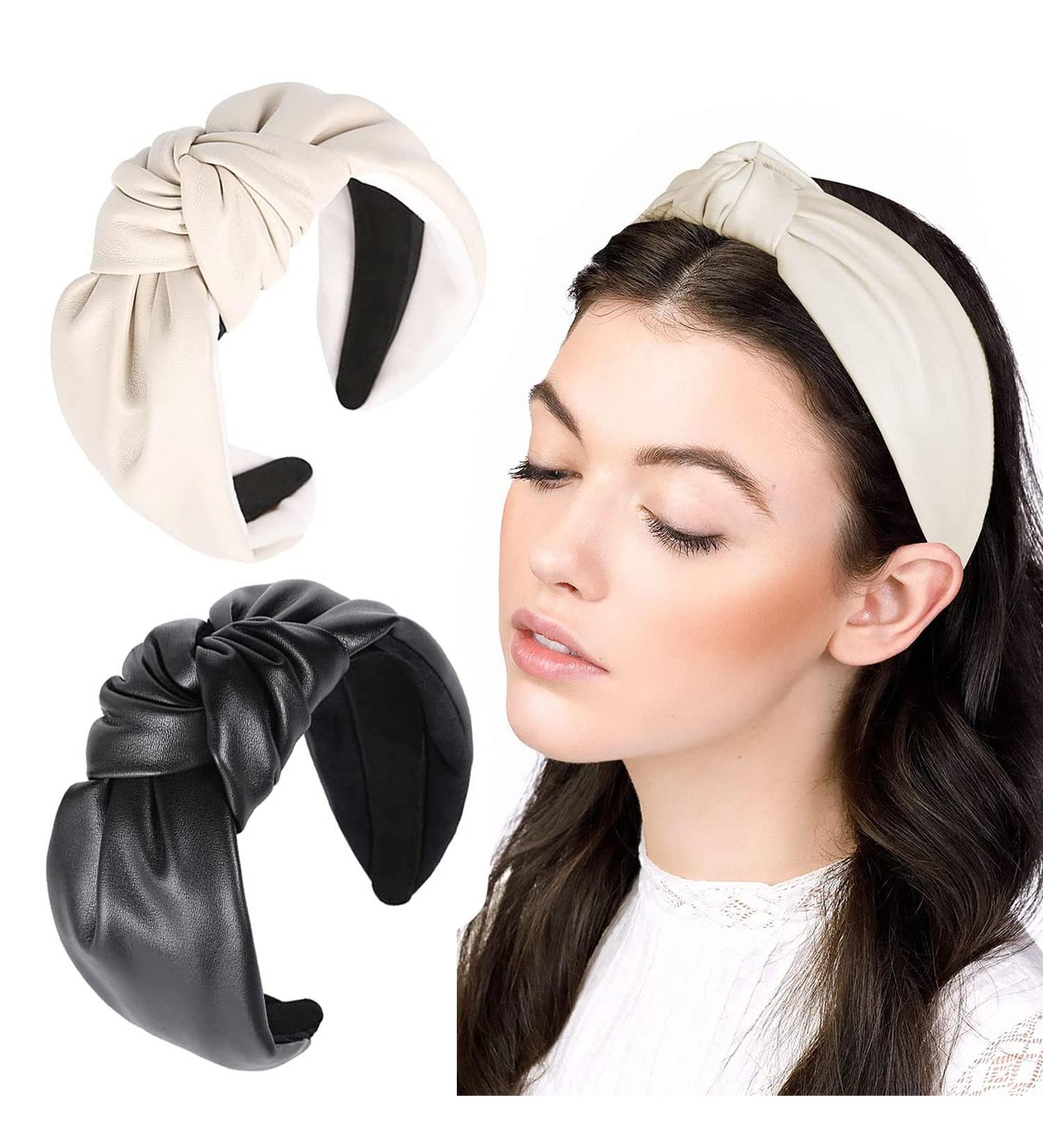 AUHKARUS Fashion Leather Headbands 2Pcs - Non Slip Knotted Headband for Women and Girls - Wide Hair Bands for Hair Makeup, Spa, and Accessories - Great Choice - Buy Online on GoSupps.com