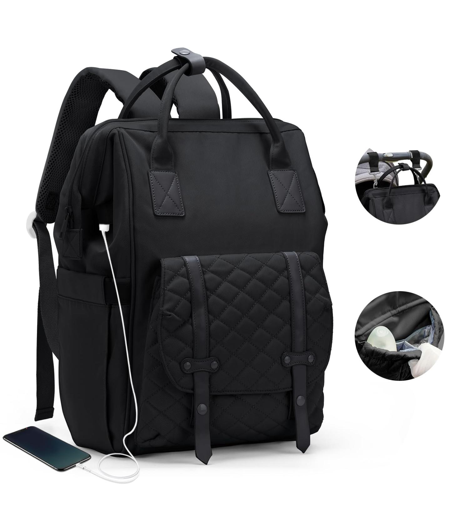 Stylish Waterproof Baby Diaper Backpack | Multifunctional Large Bag for Mom & Dad - A1 Black - Buy Online on GoSupps.com