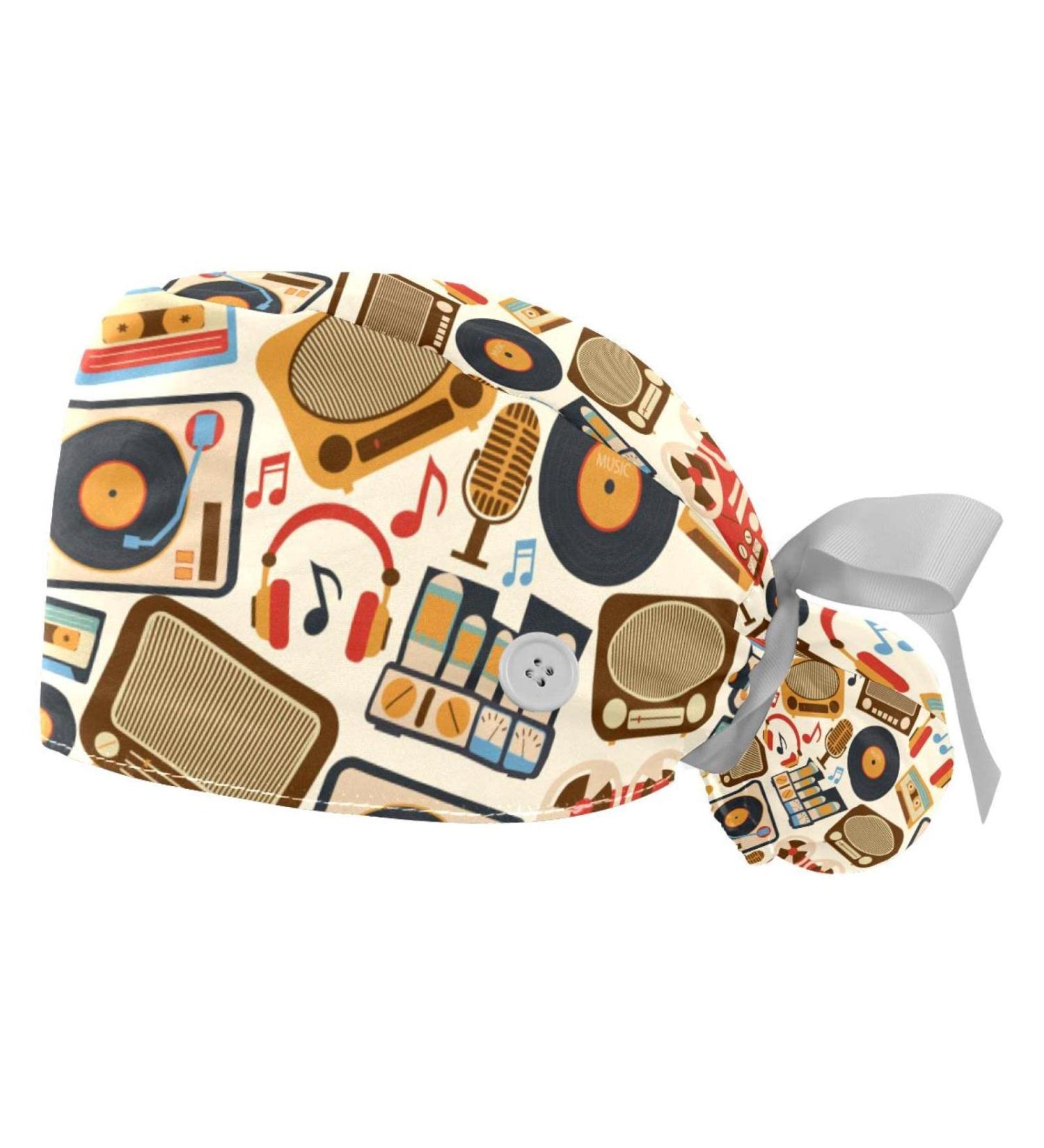 Retro Old World Map Compass Scrub Caps 2PCS - Women's Bouffant Working Hats with Ponytail Holder - Pattern 02 - Buy Online on GoSupps.com