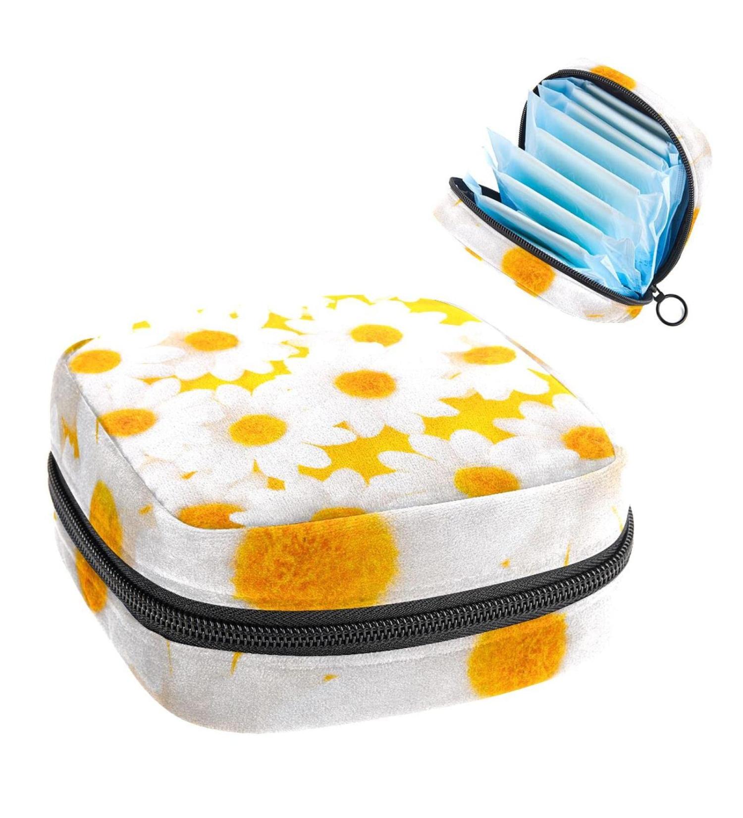 Womens Bonds Still Pad Holder - Portable Period Kit with Daisy Flower Design | Yellow Background | Stylish Feminine Product Bag for Girls - Buy Online on GoSupps.com