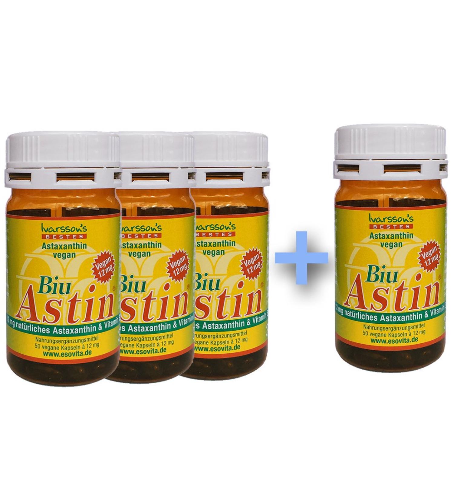 Astaxanthin - from Hawaii - 3+1 free biuastin 50 capsules vegan with 12 mg natural astaxanthin - the original Ivarsson's biuastin!50 pieces (1 Pack)