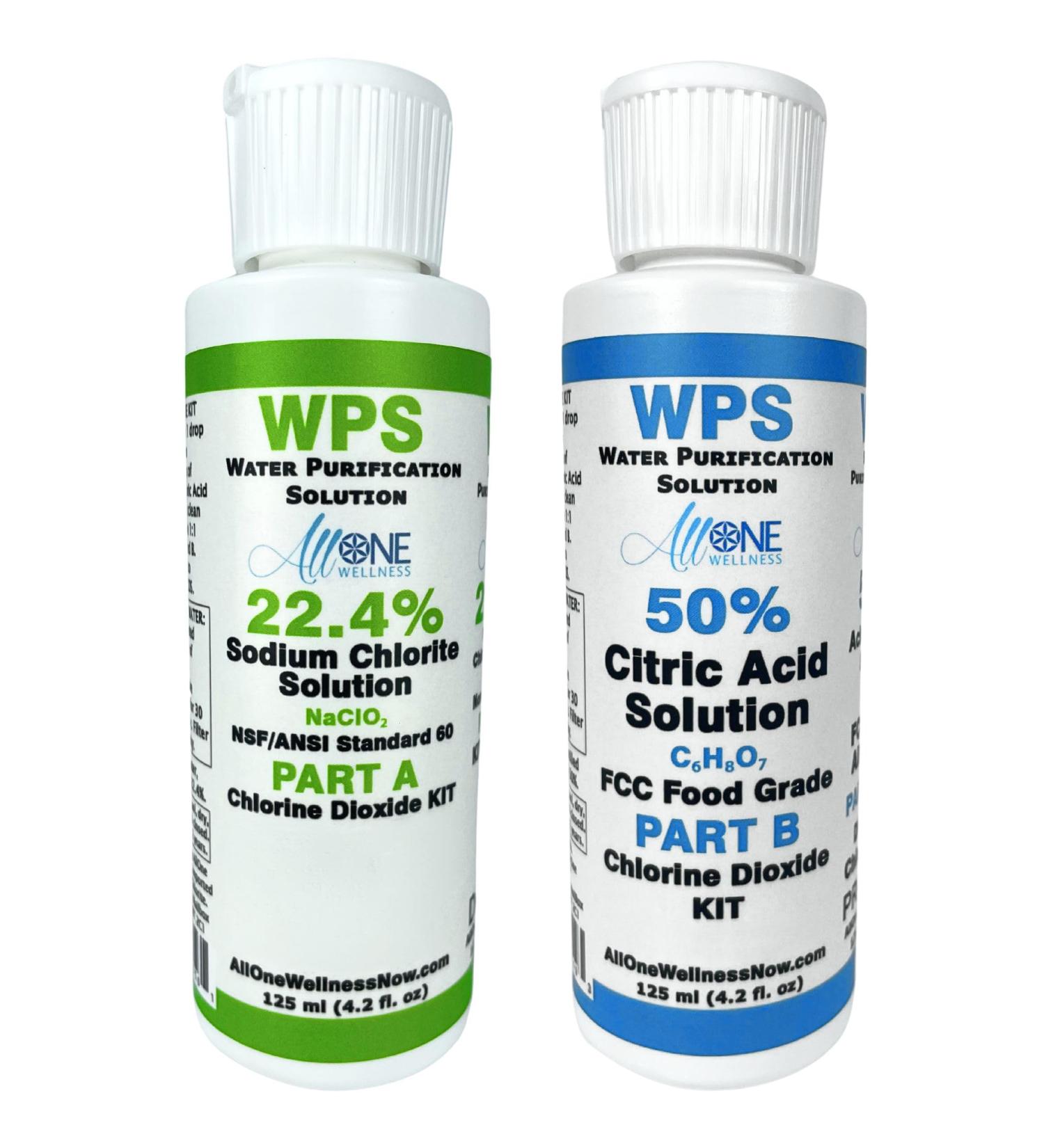 AllOne Wellness | WPS Chlorine Dioxide KIT ClO2 Sodium Solution 22.4% Citric Acid 50% 2 Part CDS KIT 125 ml Water Purification Solution Drops Product of Canada for Camping Hiking and Emergencies - Buy Online on GoSupps.com
