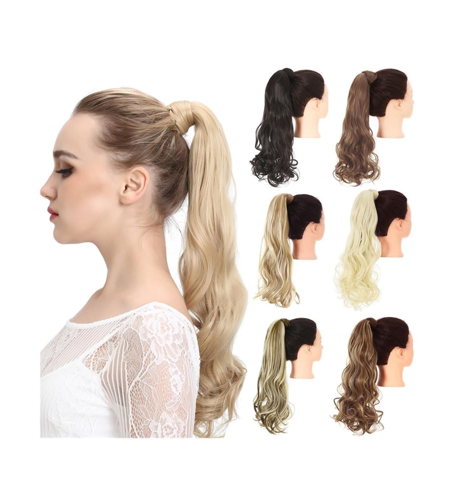 Ponytail Extension Natural Wavy Ponytail Hair Extension for Women Synthetic Long Heat Resistant Wrap Around Clip-in Ponytails Hairpieces Ponytail Hair Extension(Black brown) 20inches Black brown - Buy Online on GoSupps.com