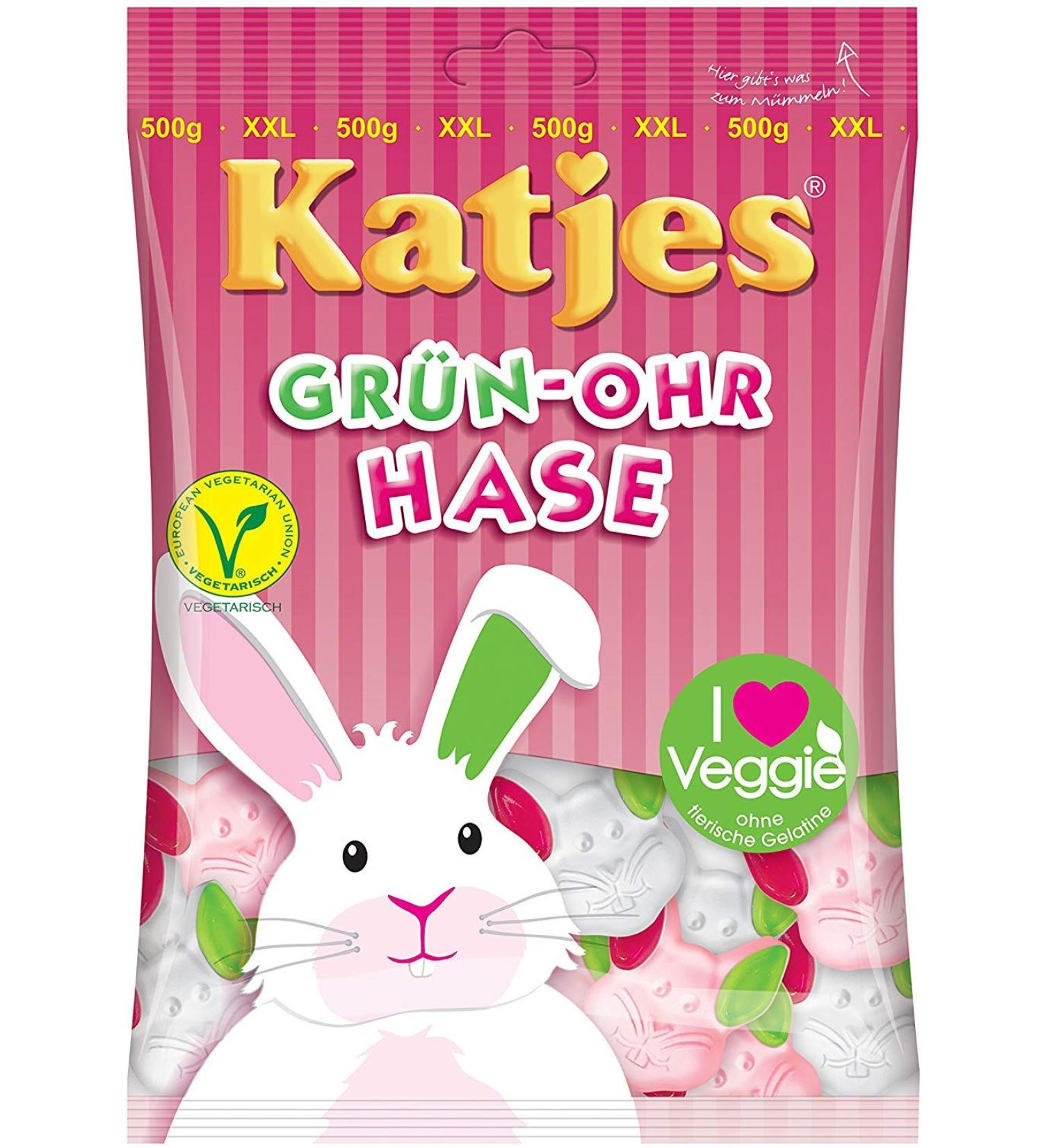 Katjes Green-Ear Bunny - Green-Ear Bunny - 3 x 500g bags | vegetarian fruity foam gum