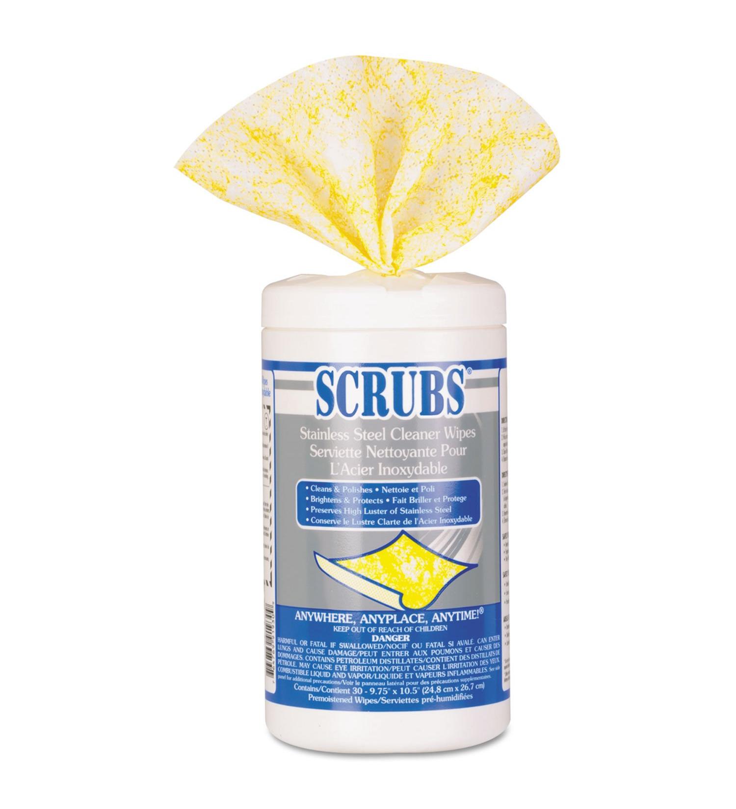 Scrubs 91930 Stainless Steel Cleaner Towels, 9 3/4 X 10 1/2, 30/Canister