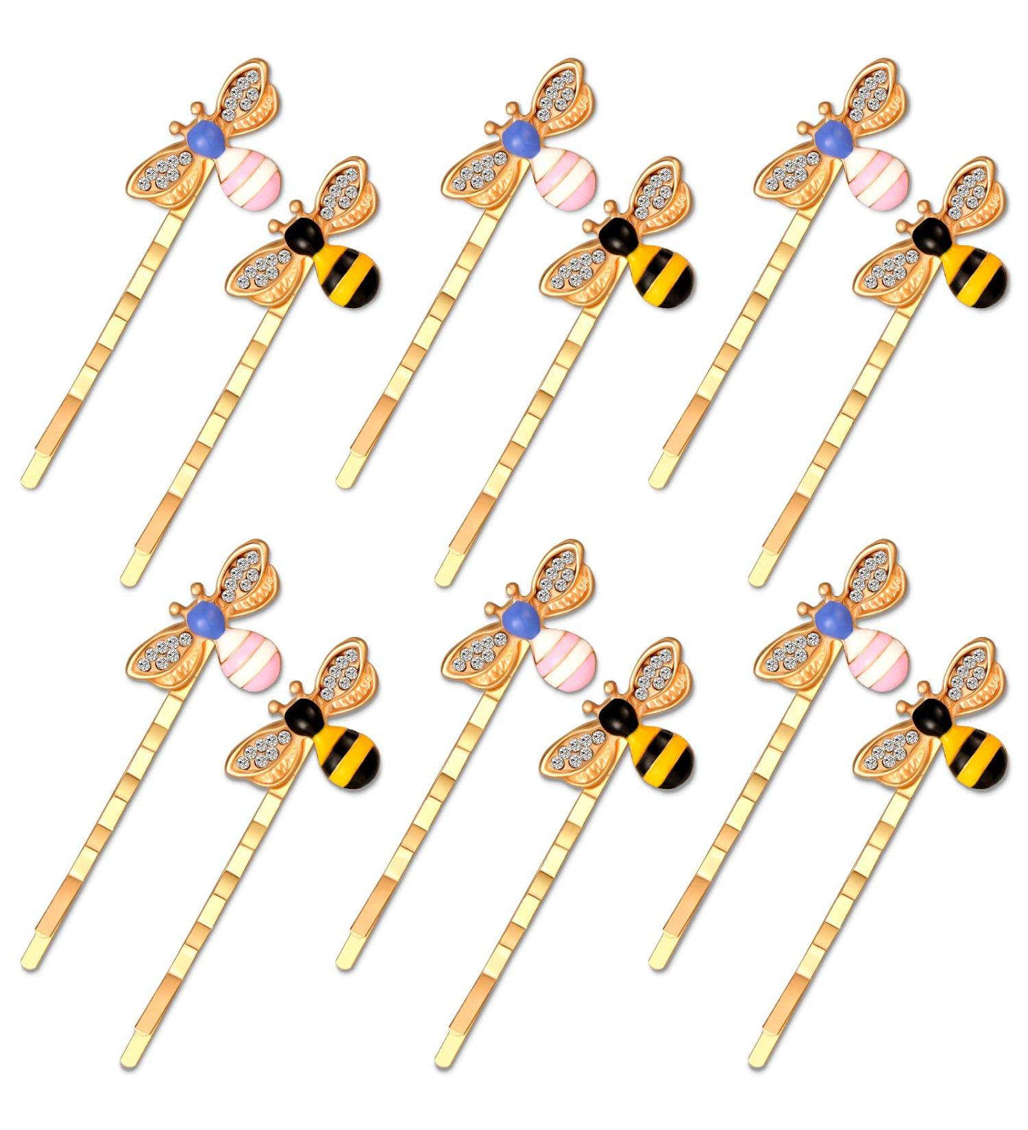 12-Piece Rhinestone Bee Hair Clip Set for Women - Yellow Pink Alloy Hair Accessories for Bride, Bridesmaid, Wedding, Party Styling - Buy Online on GoSupps.com