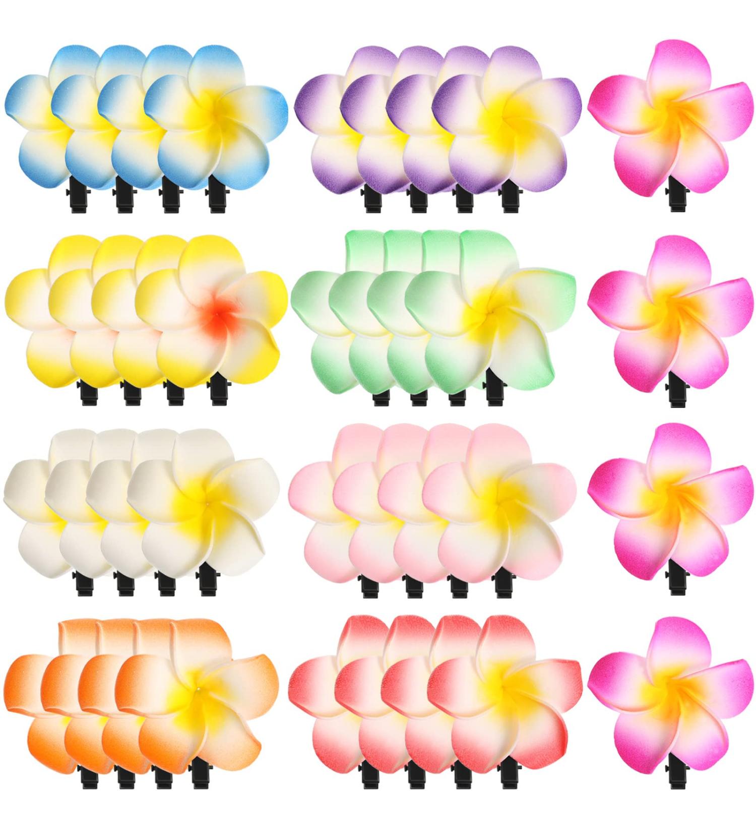 36 Pack Hawaiian Plumeria Flower Hair Clips for Bridal Wedding Beach Party Decorations - 2.8 Inch Foam Artificial Clips - Buy Online on GoSupps.com