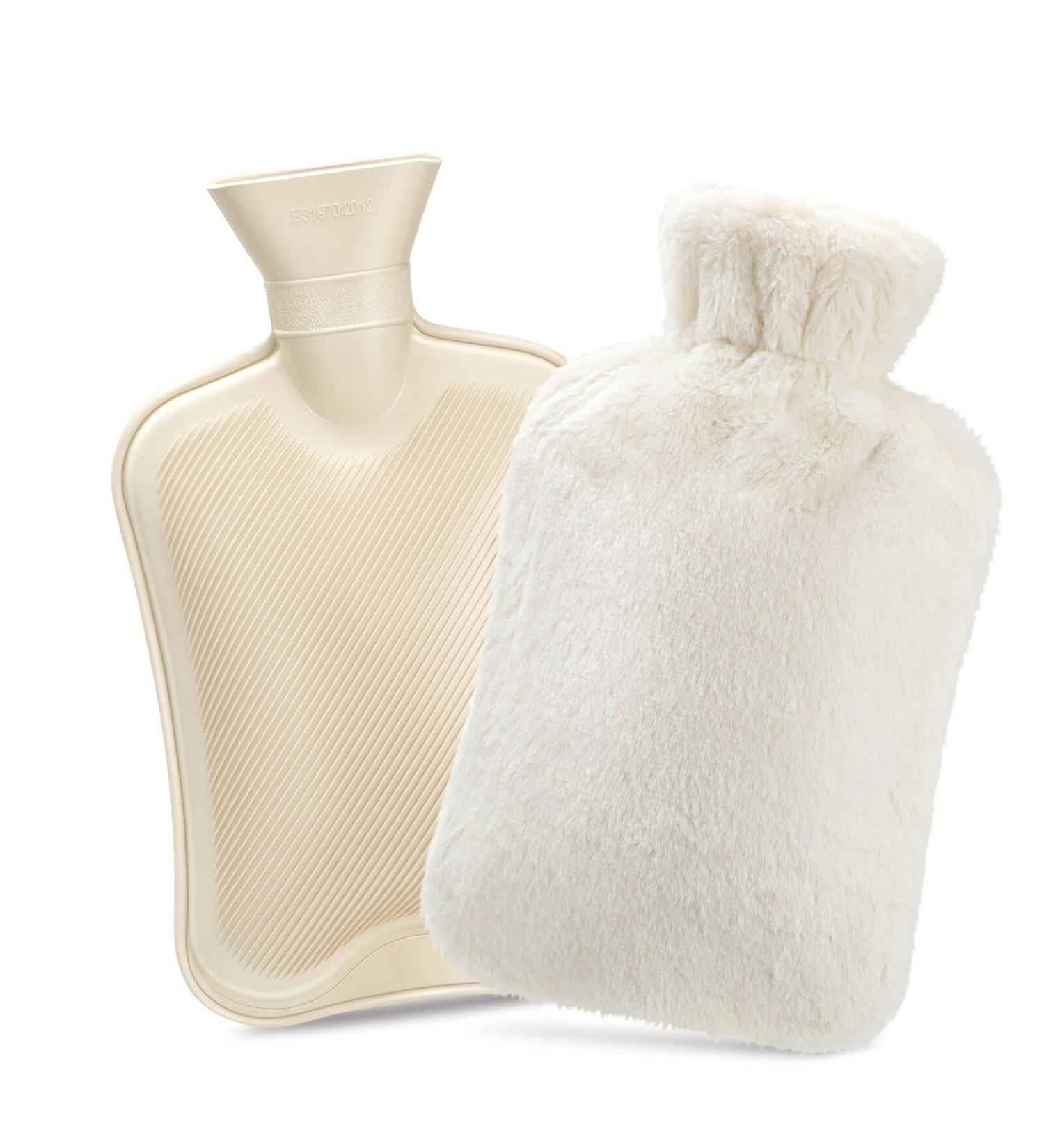 2L Premium Natural Rubber Hot Water Bottle with Faux Fur Cover - Pain Relief & Gift Idea - White 1Pcs - Buy Online on GoSupps.com