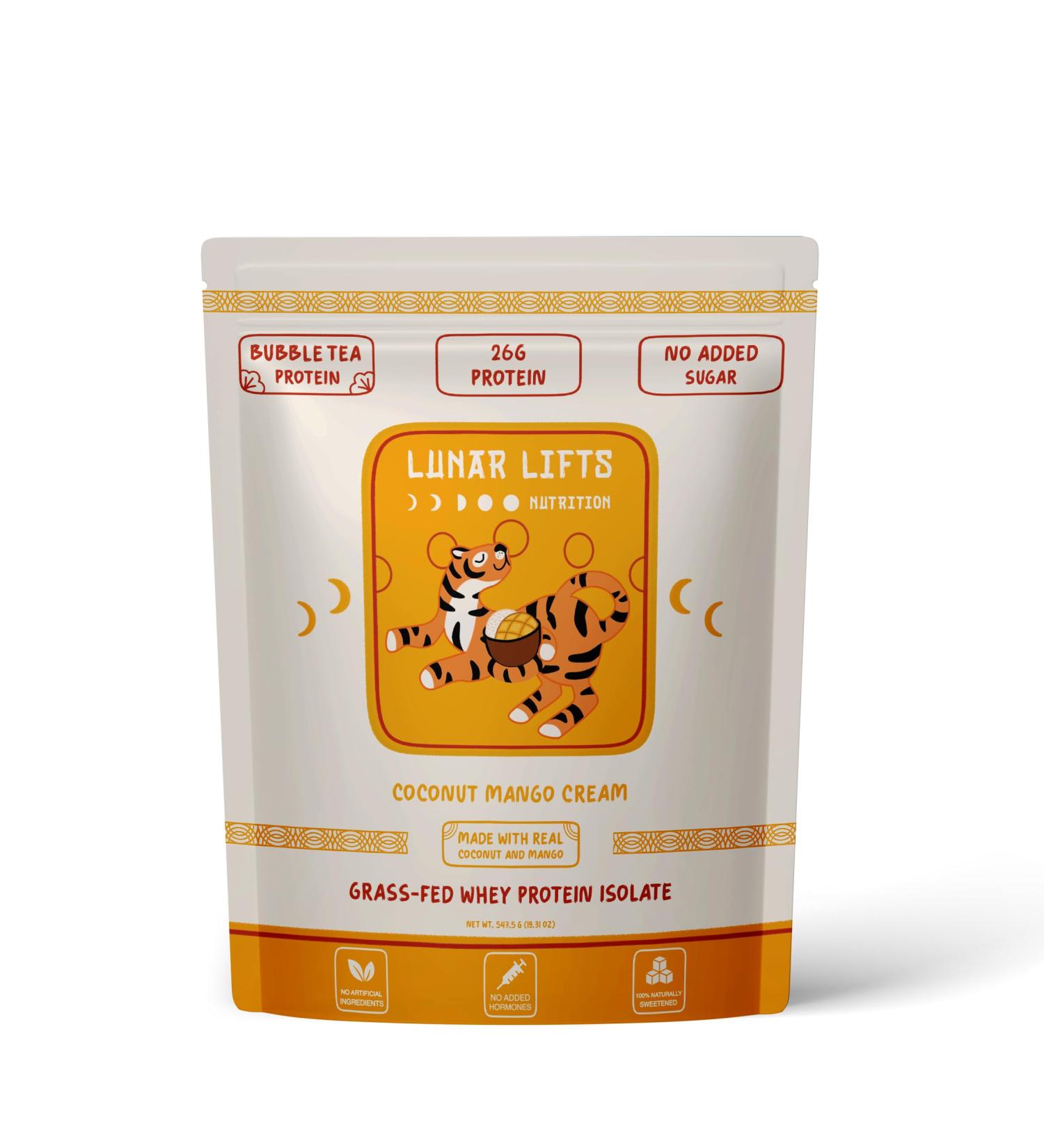 Lunar Lifts Nutrition Coconut Mango Cream - Boba Tea Whey Protein Isolate | 26 Grams Grass-fed Whey Isolate Protein per Serving Protein Powder | No Added Sugars or Artificial Ingredients Protein Shake - Buy Online on GoSupps.com