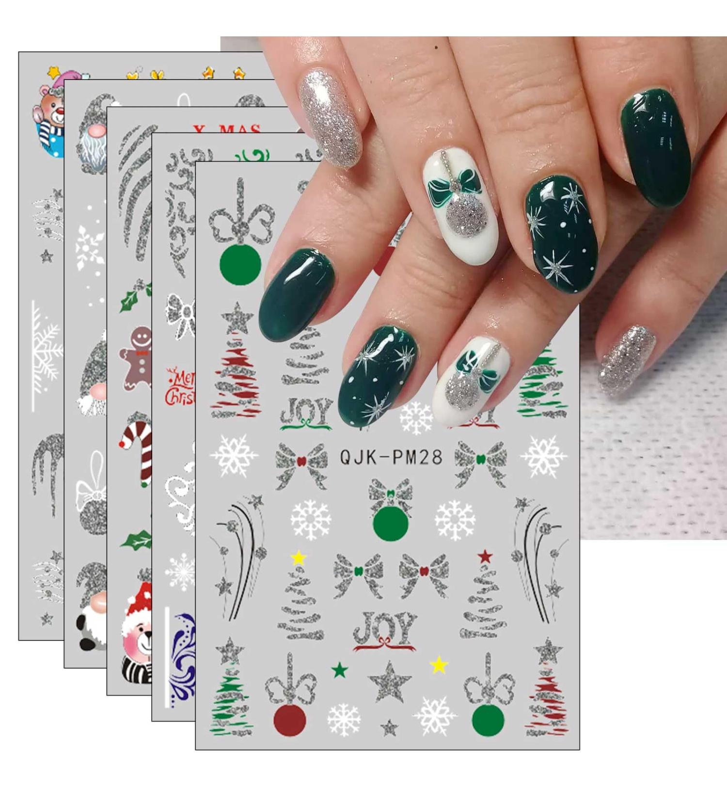 JMEOWIO 10 Sheets Glitter Christmas Nail Art Stickers Decals Self-Adhesive Snowflake Tree Winter Holiday Nail Supplies Nail Art Design Decoration Accessories - Buy Online on GoSupps.com