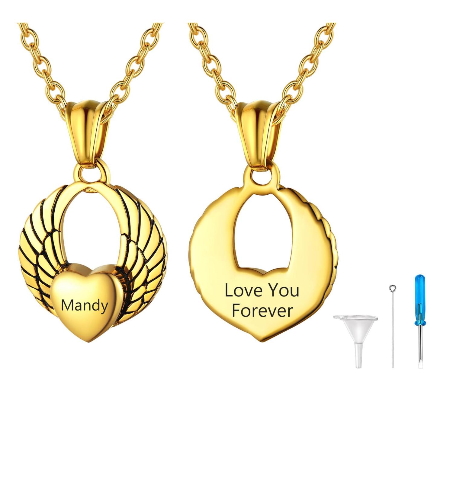 U7 Women's Gold Cremation Urn Necklace for Ash - Celtic Knot Dog Feet Wings Crucifix & Cylinder Pendant - Stainless Steel Burial Jewelry for Men - Buy Online on GoSupps.com