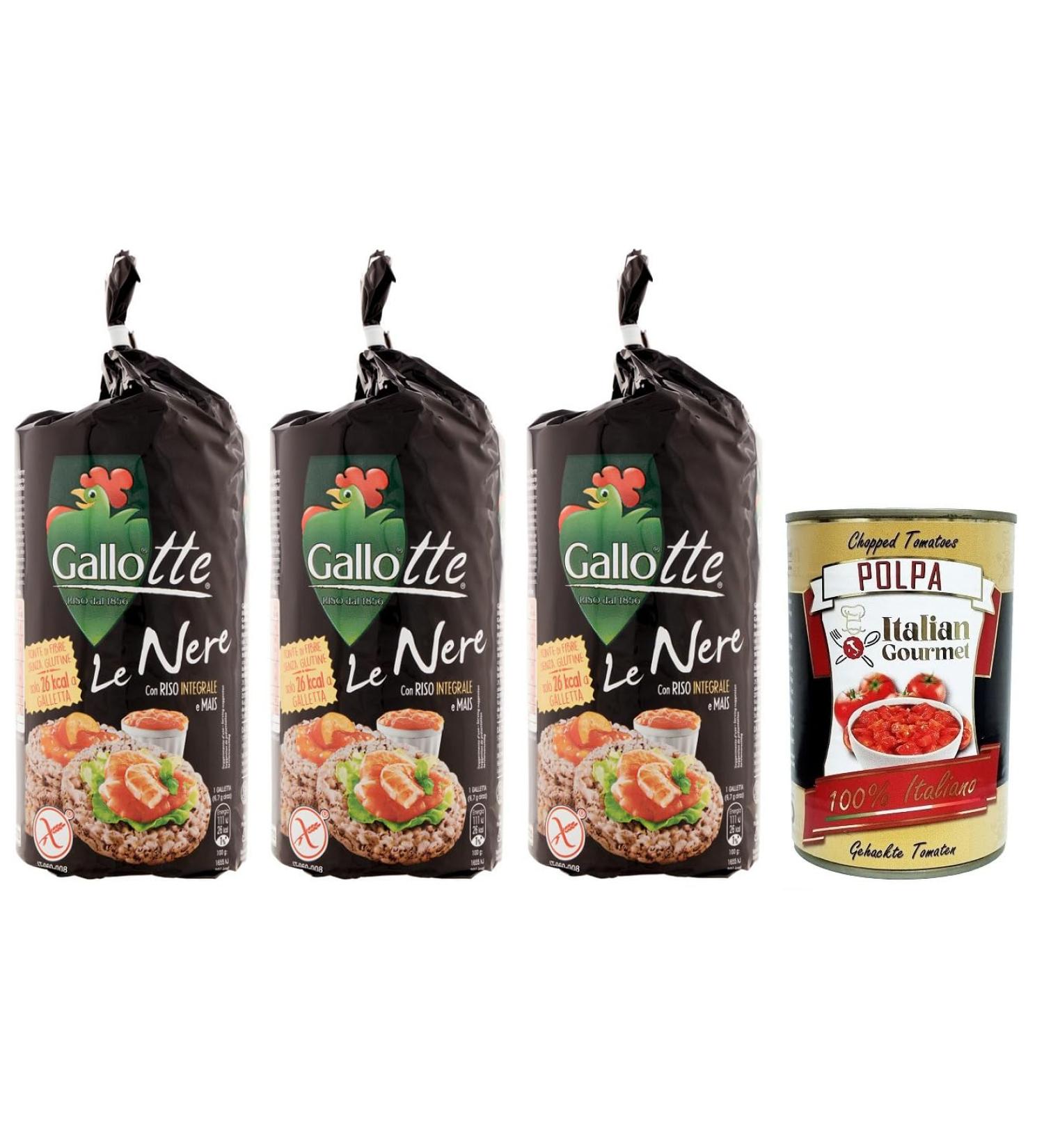  Italian Gourmet E.R. Riso Gallo Gallotte Le Nere Set of 3 Whole Grain Cakes in Black Rice and Corn 100 g Pack + Italian Gourmet Tomato Pulp 400 g - Buy Online on GoSupps.com