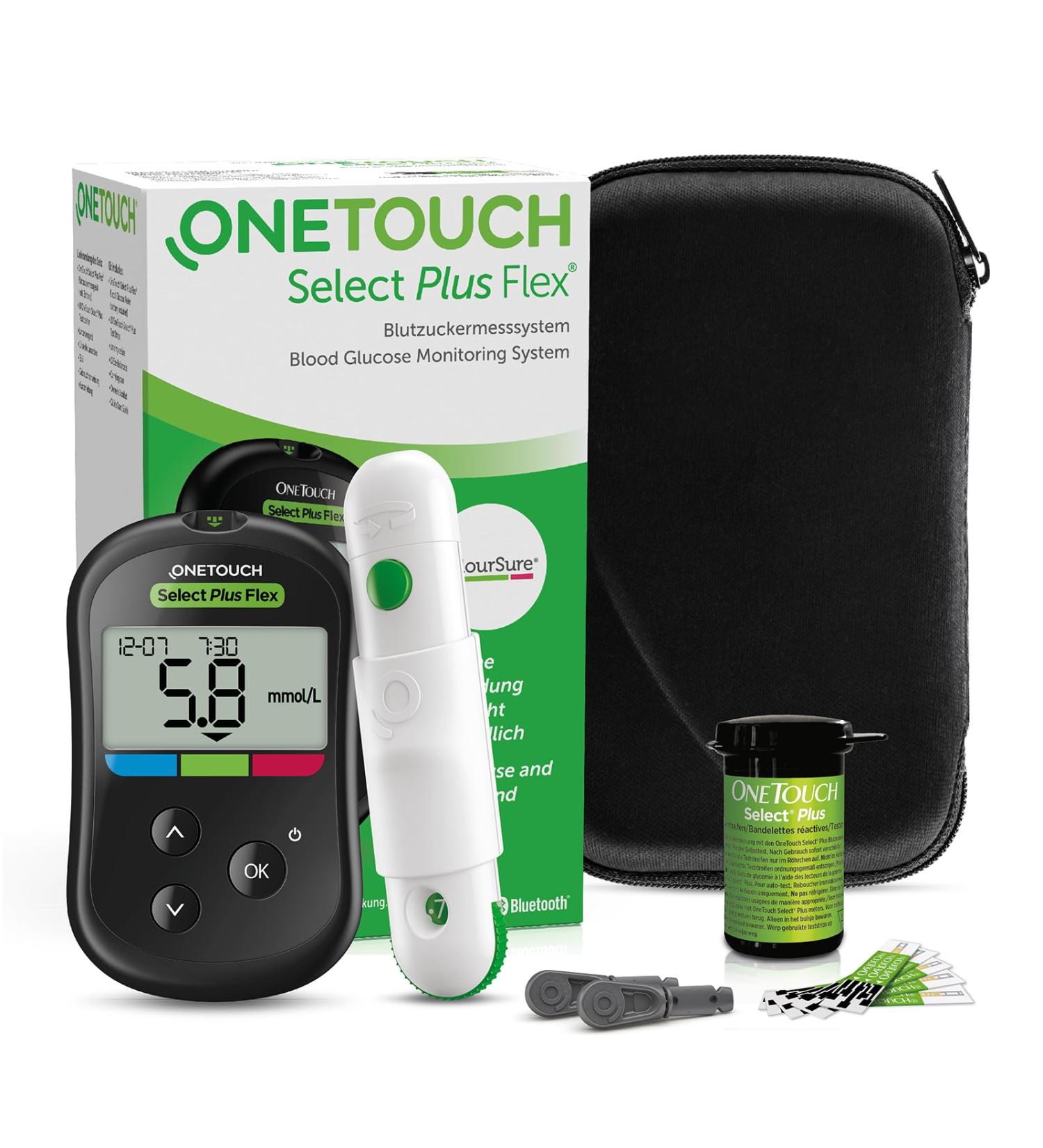 Onetouch Select Plus Flex Blood Sugar Measuring Device | Diabetes Test Set with 10 Test Strips & Lancets | Accurate MMOL/L Monitoring - Buy Online on GoSupps.com