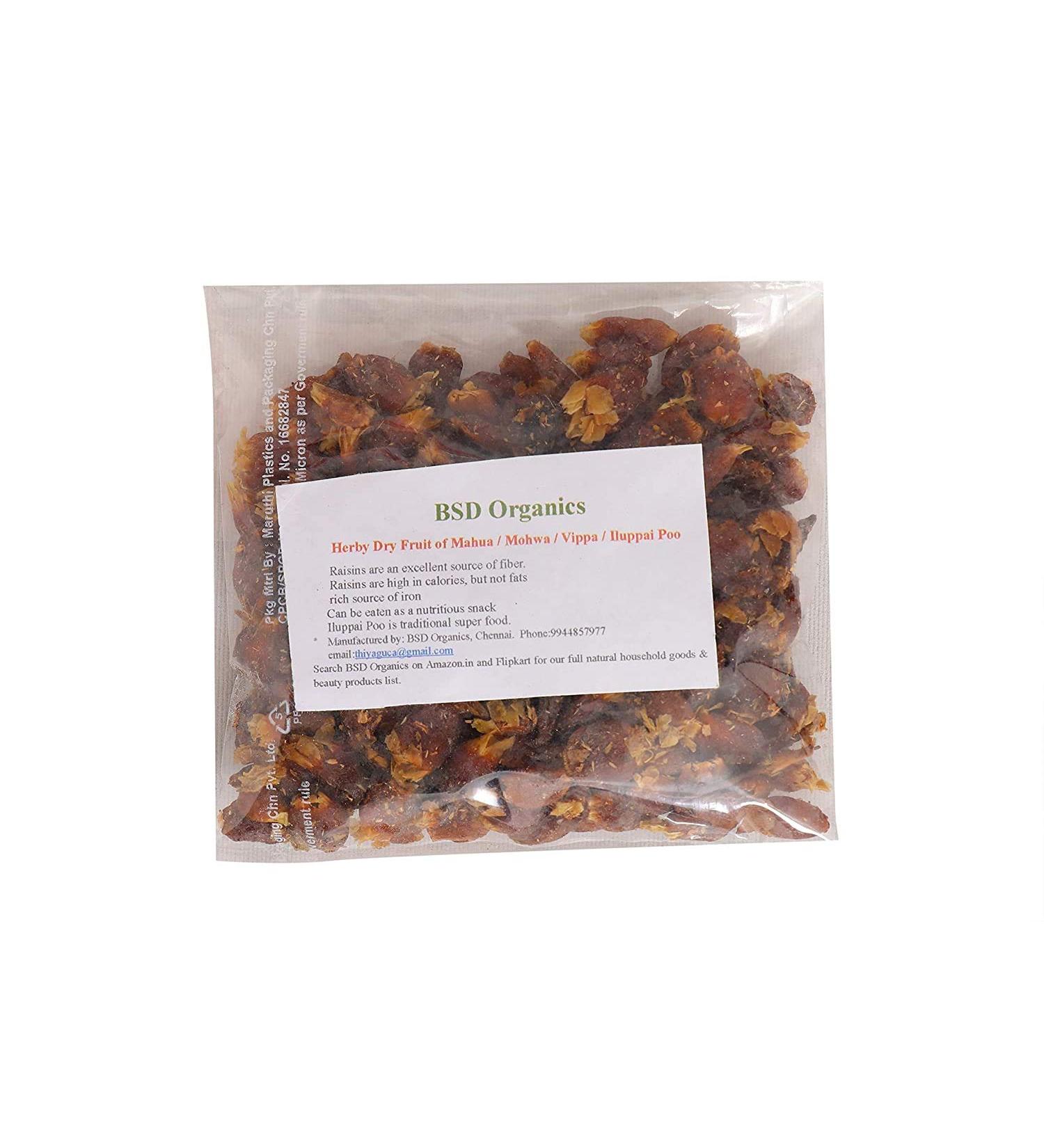 BSD Organics Herby Dry Fruit of Mahua/Mohwa/Vippa/Iluppai Poo- 200 Gram / 7 ounce