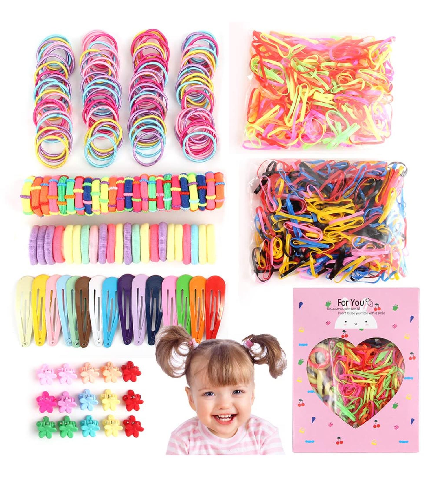 780-Piece Girls Hair Accessories Set - Baby Hair Ties Clips & Bands in Pink Gift Box | Perfect for Children - Buy Online on GoSupps.com