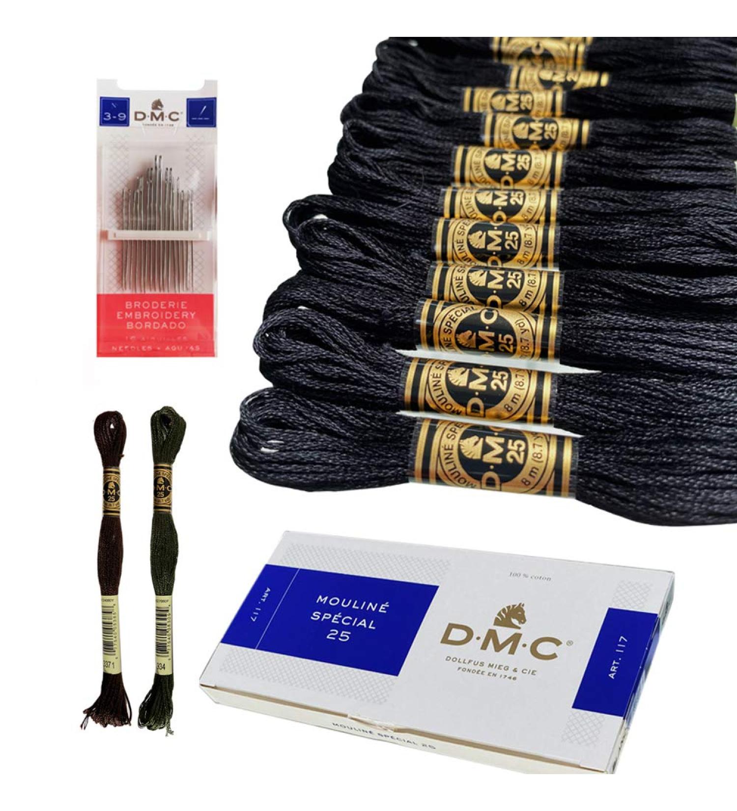 DMC Black Embroidery Floss 6 Strand Cotton Thread Bundle - 12/Pack with Bonus Skeins in Black Brown and Black Avocado, Includes DMC Cross Stitch Needles - Premium Black String/Yarn Set - Buy Online on GoSupps.com