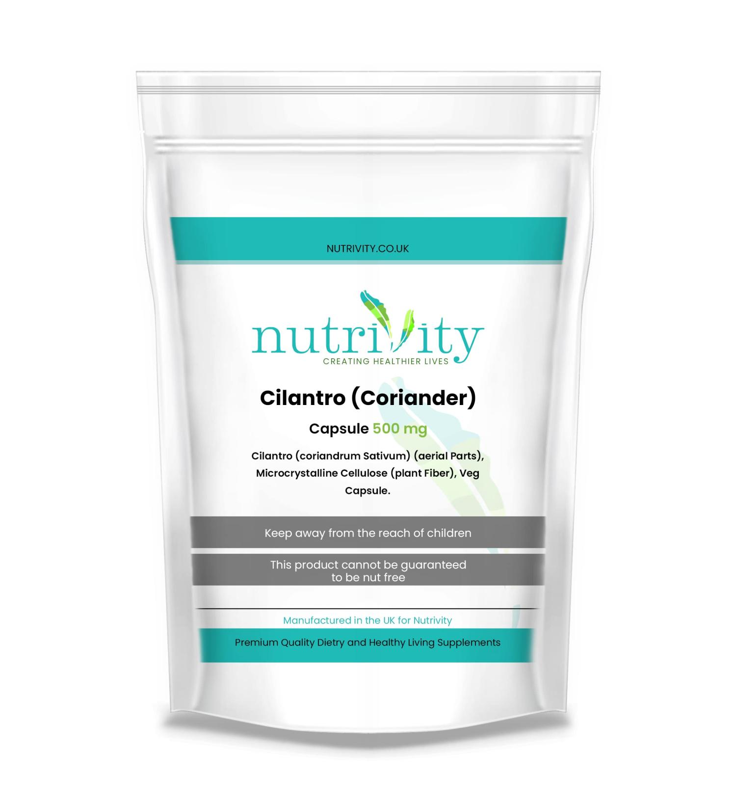 Cilantro Coriander 500mg Vegan Capsules for Heavy Metal Detox, Digestive & Immune Health - 30 Count by Nutrivity - Buy Online on GoSupps.com