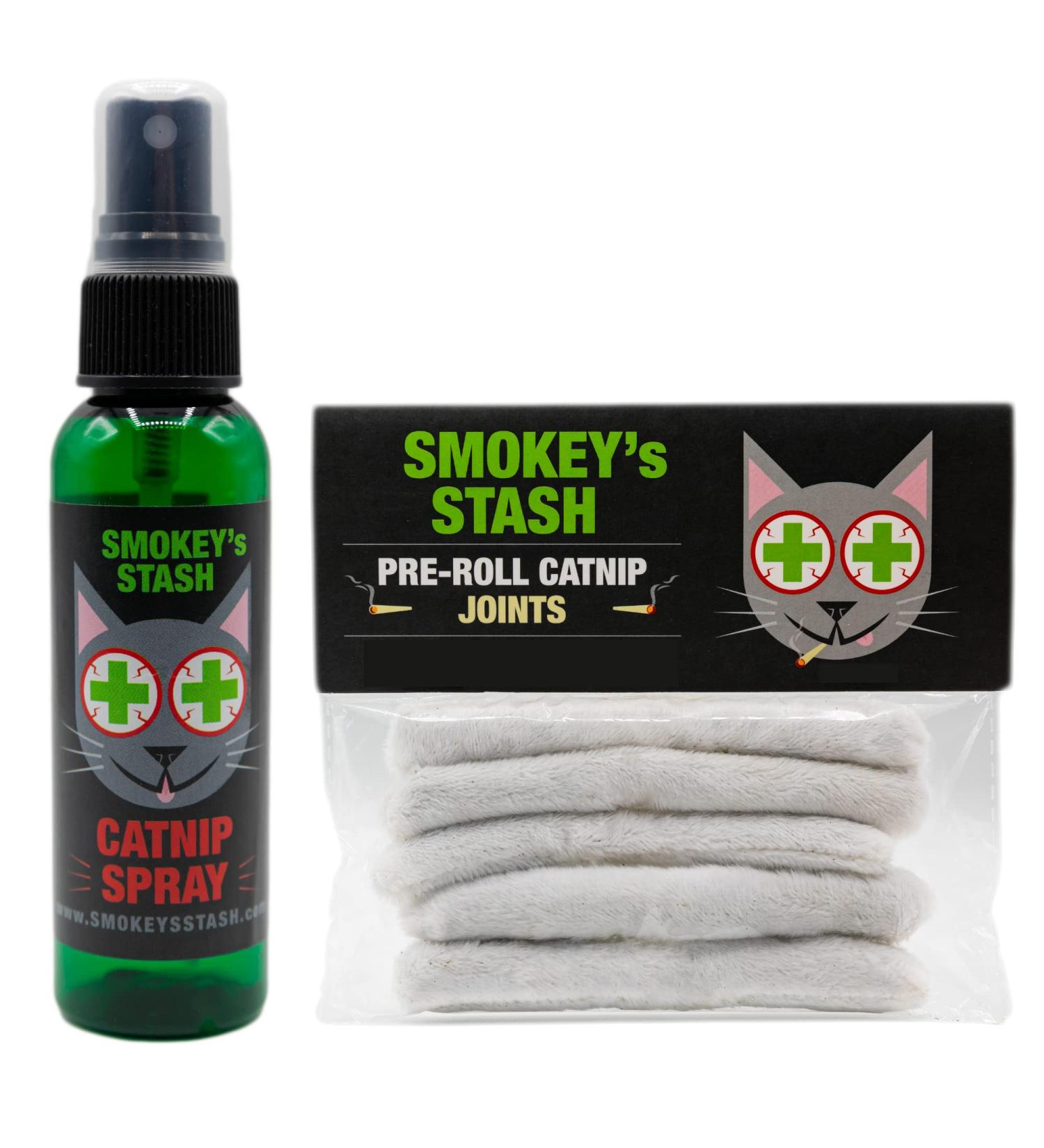 Smokey's Stash Catnip Spray 2 Ounce Bottle with Cat nip Filled Pre Roll Joints for Cats - 5 Joints per Pack Spray Joint - Buy Online on GoSupps.com