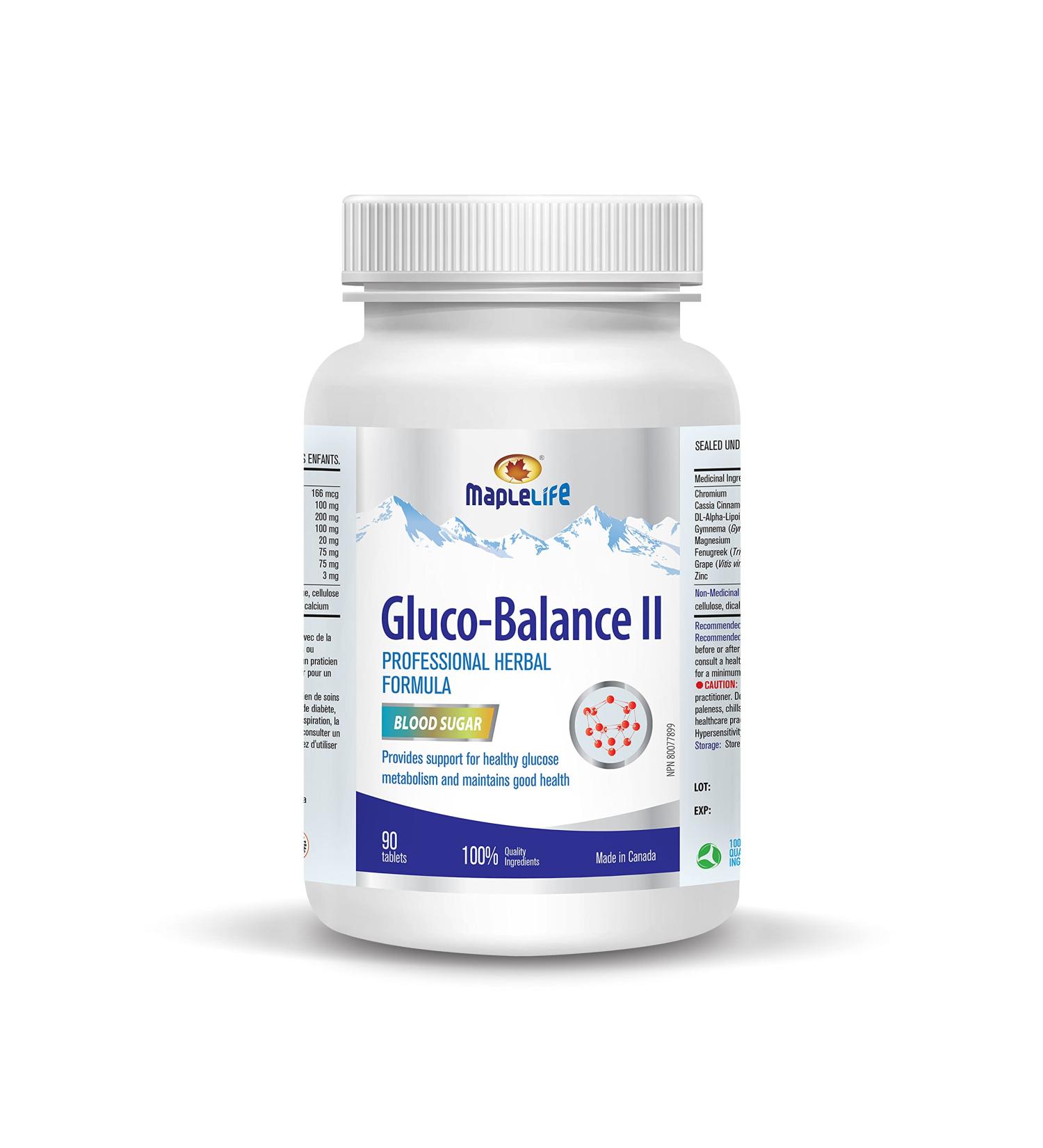 MapleLife Nutrition Gluco-Balance II Support Glucose Metabolism Maintain Blood Glucose Level Support Muscle Function Maintain Immune Function Antioxidants 90 Tablets 45 Servings Made in Canada - Buy Online on GoSupps.com