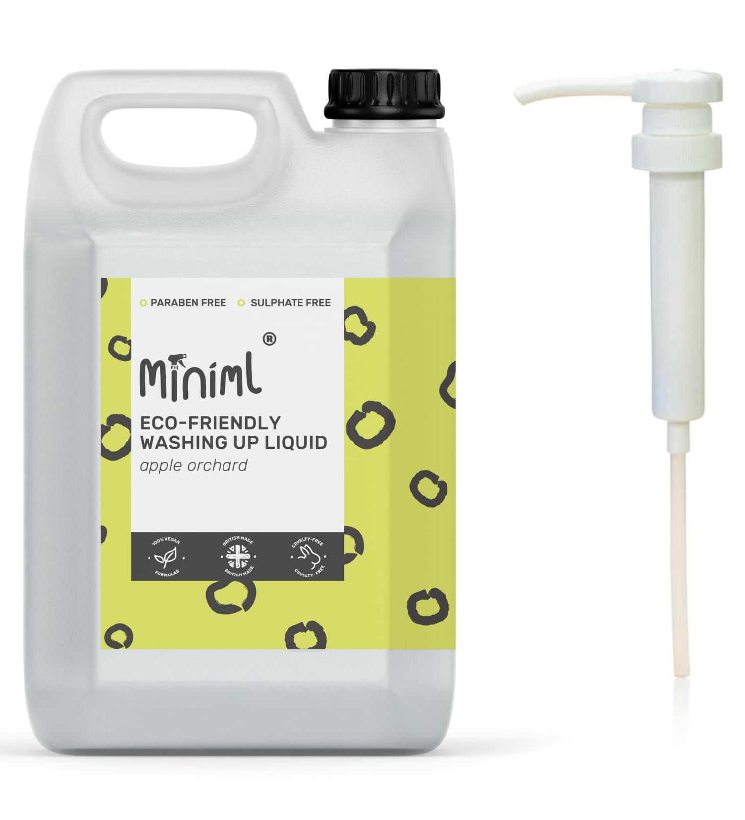 Miniml Eco Washing Up Liquid - 5L Refill and 5L Pump - Apple Orchard Scented - Non Bio & Skin Sensitive Friendly - Plant Based Vegan & Cruelty Free - Natural Cleaning Products (500 Washes)