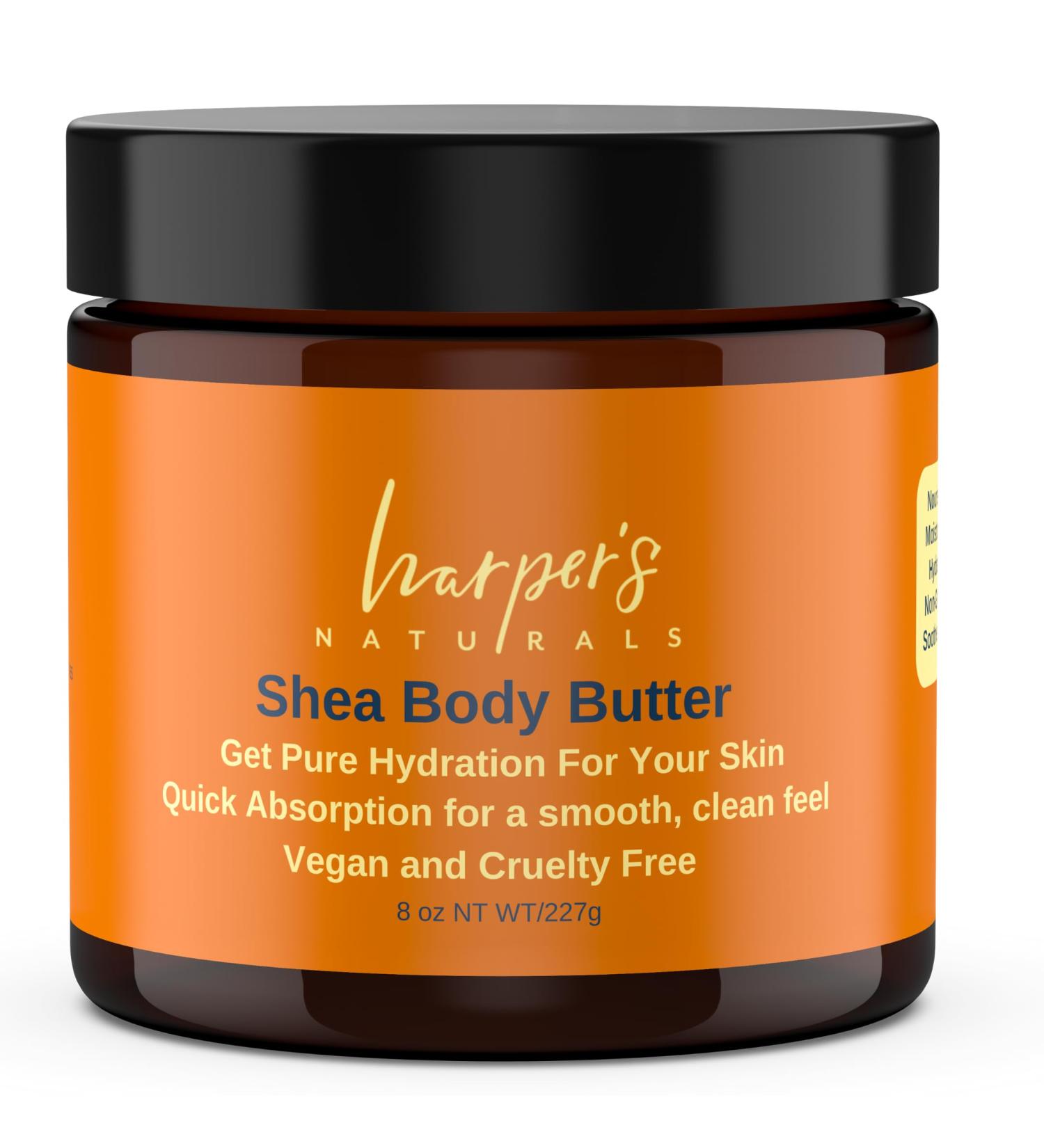 Harper's Naturals Shea Body Butter - All Day Hydration for All Skin Types Paraben-Free Jojoba & Almond Oil 8 oz Best Hand Cream & Body Moisturizer - Buy Online on GoSupps.com