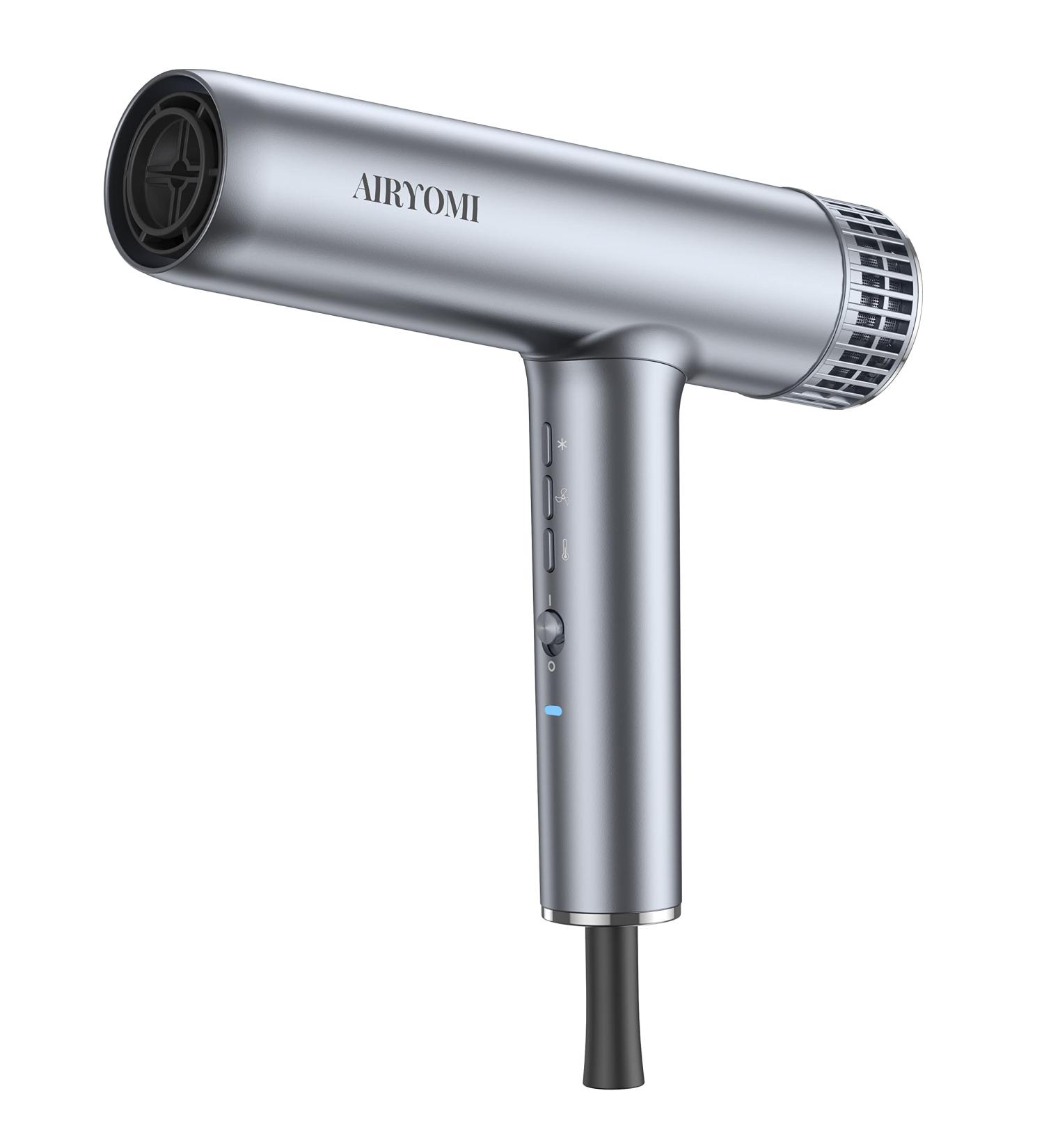 Airyomi 2000W Professional Ionic Hair Dryer with Diffuser and Concentrator - Fast Drying, Brushless Motor, Travel Size - Silvery - Buy Online on GoSupps.com