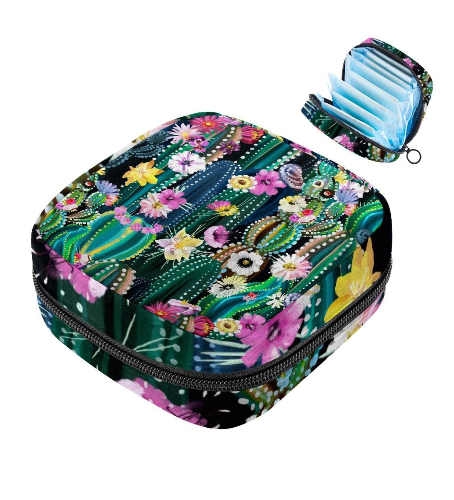 Blooming Cactus Menstrual Bag for Women - Portable Succulent Storage Pouch with Zipper for Teens & Girls - Buy Online on GoSupps.com