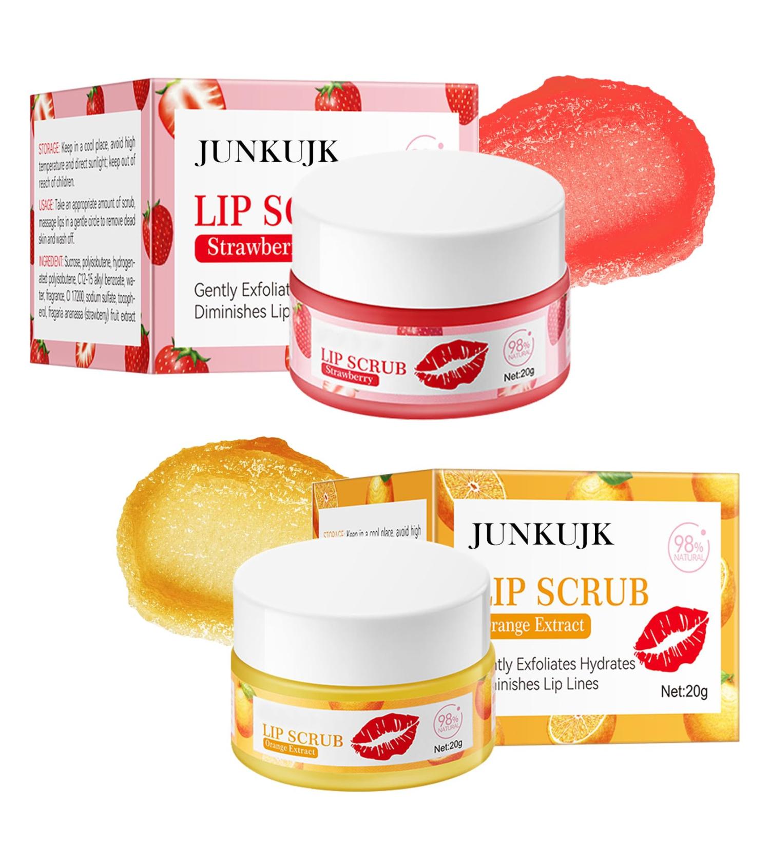 2PCS Strawberry & Orange Conditioning Lip Scrub Kit Moisturizing Lip Sleeping Mask Long Lasting Hydrating Lip Scrubber Exfoliator Lip Care Products for Men & Women - Buy Online on GoSupps.com