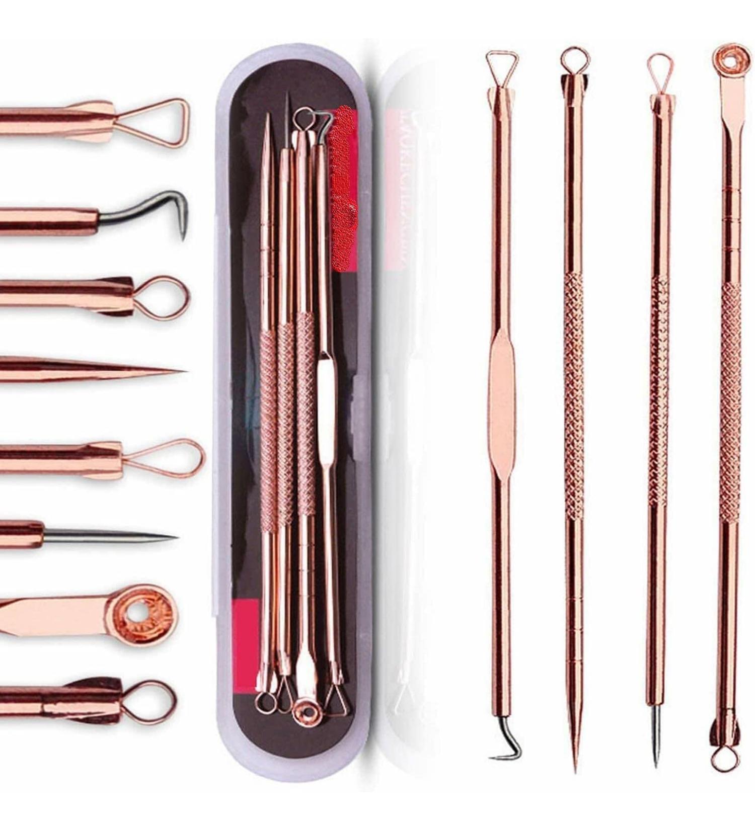 Blackhead Remover Tool Pimple Popper Tool Kit Stainless Steel Acne Needles Easy Removal of Pimples Acne Whitehead Blemish Zit Removing Forehead Facial and Nose (Rose Gold) - Buy Online on GoSupps.com