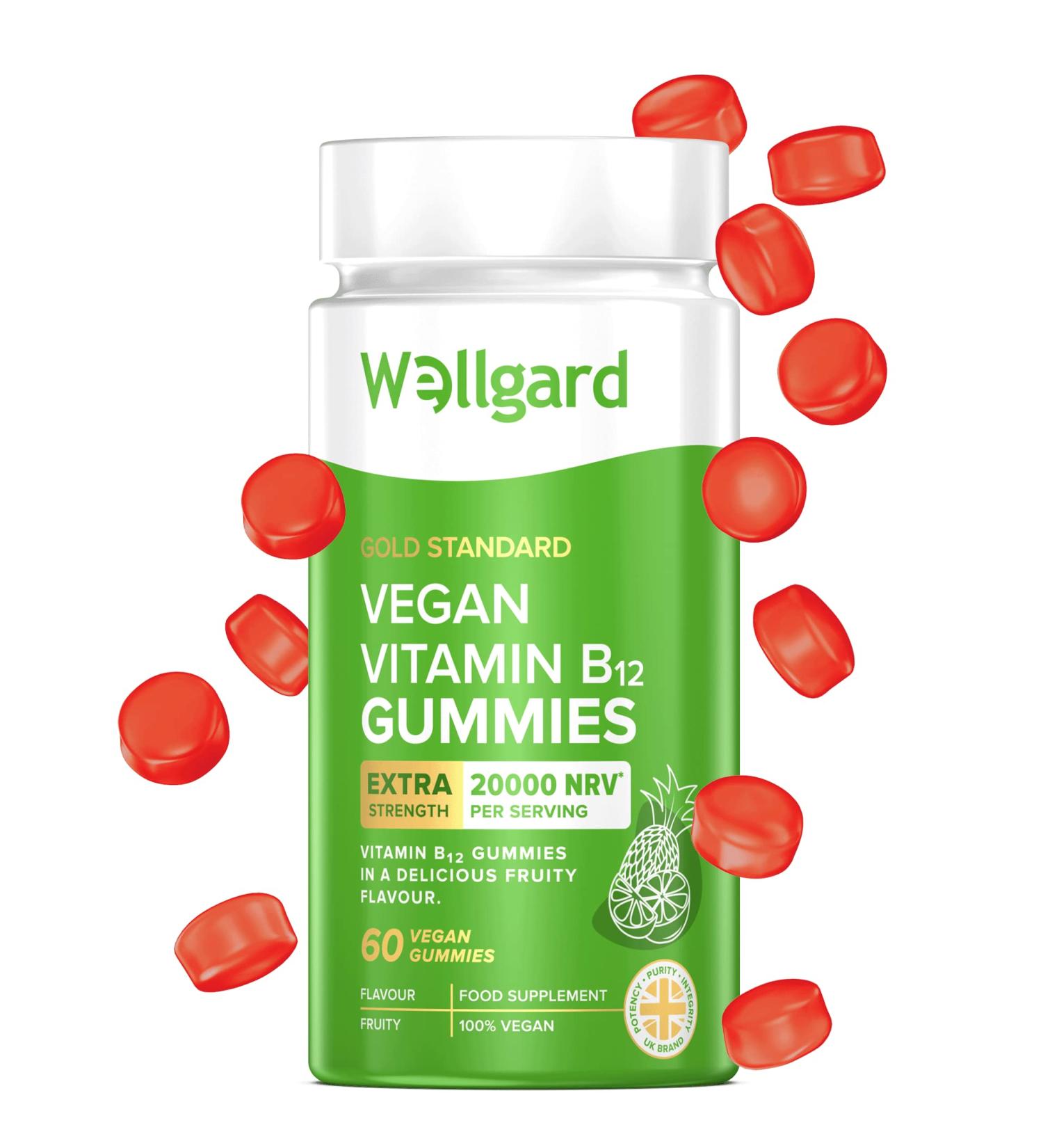Wellgard Vegan Vitamin B12 Gummies - High Strength Energy & Immunity Support | UK Formulated Supplement - Buy Online on GoSupps.com