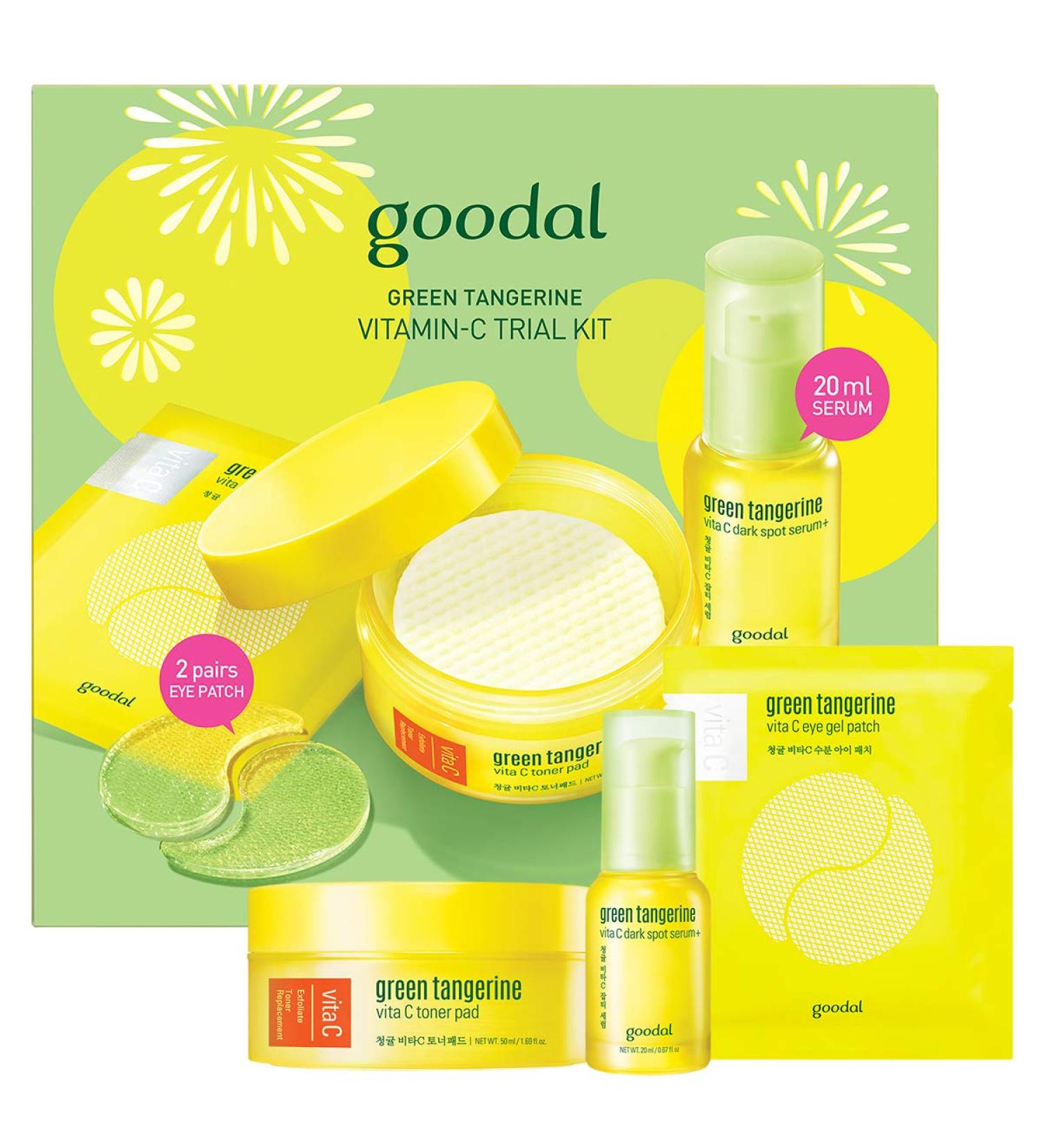 Goodal Green Tangerine Vitamin C Skincare Set for Sensitive Skin - 3-Step Kit with Facial Serum, Toner Pads, Eye Patches | Brightening and Hydrating Formula - Buy Online on GoSupps.com