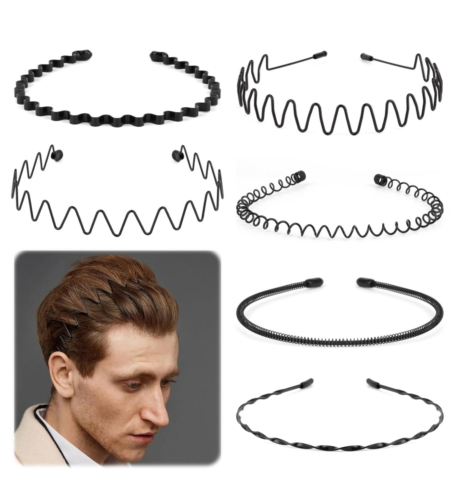 6 pieces wave metal headband metal headband unisex spring wave hair band men's headband non-slip elastic headband multiple styles for sports fitness daily make-up - Buy Online on GoSupps.com