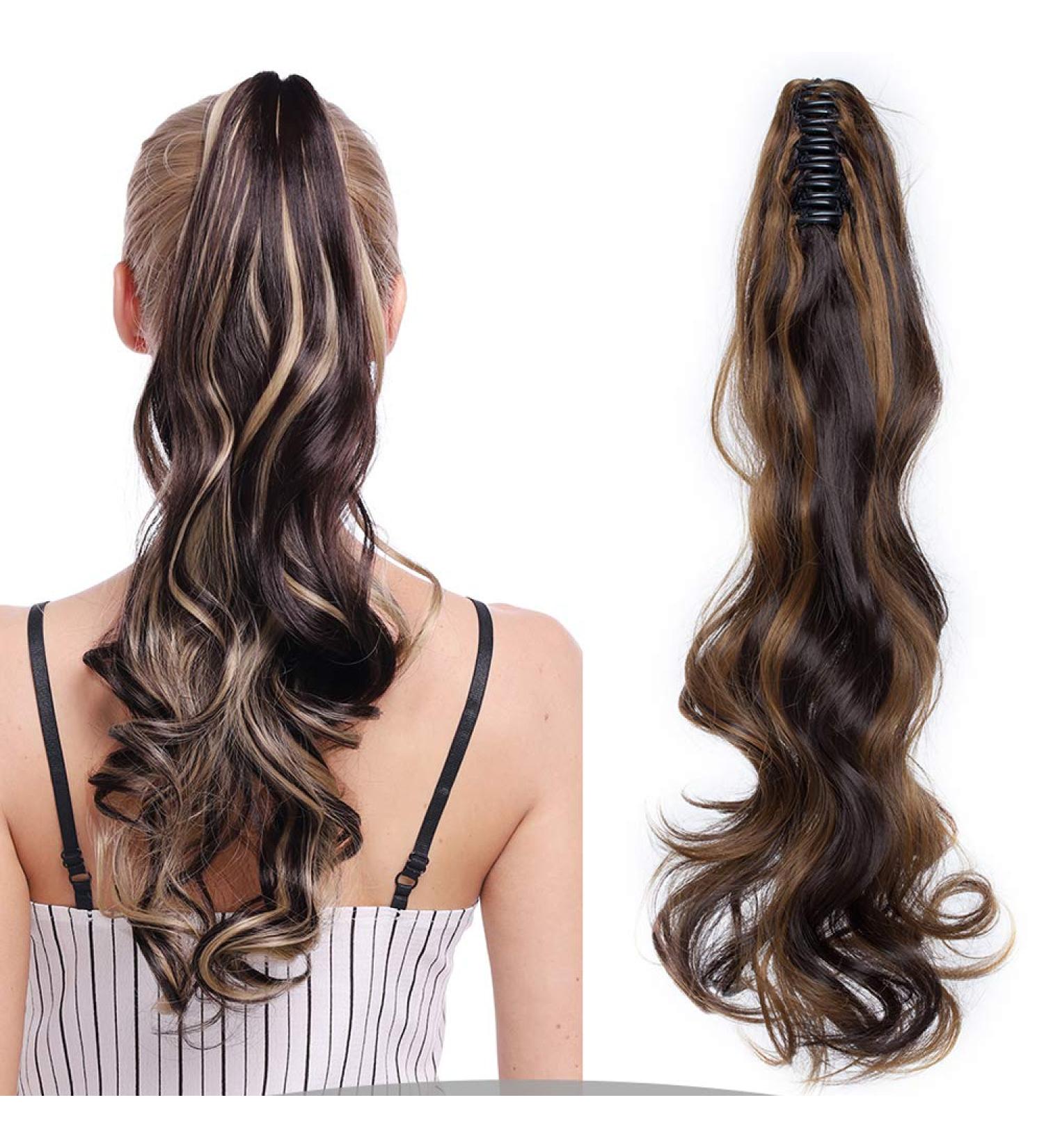 Silk-co 24 inches Claw on Hair Extensions Ponytail Clip in Pony Tail Long Hair Piece Wavy Curly Synthetic Chocolate Brown&Brown 24inch (Pack of 1) Chocolate Brown&Brown - Buy Online on GoSupps.com