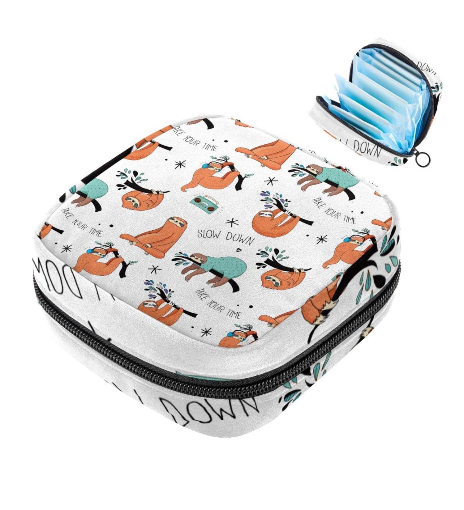 Buy Cute Sloth Menstruation Pad Bag with Zipper | Women's Tampon & Napkin Collecting Bag Perfect for Women & Girls - Buy Online on GoSupps.com