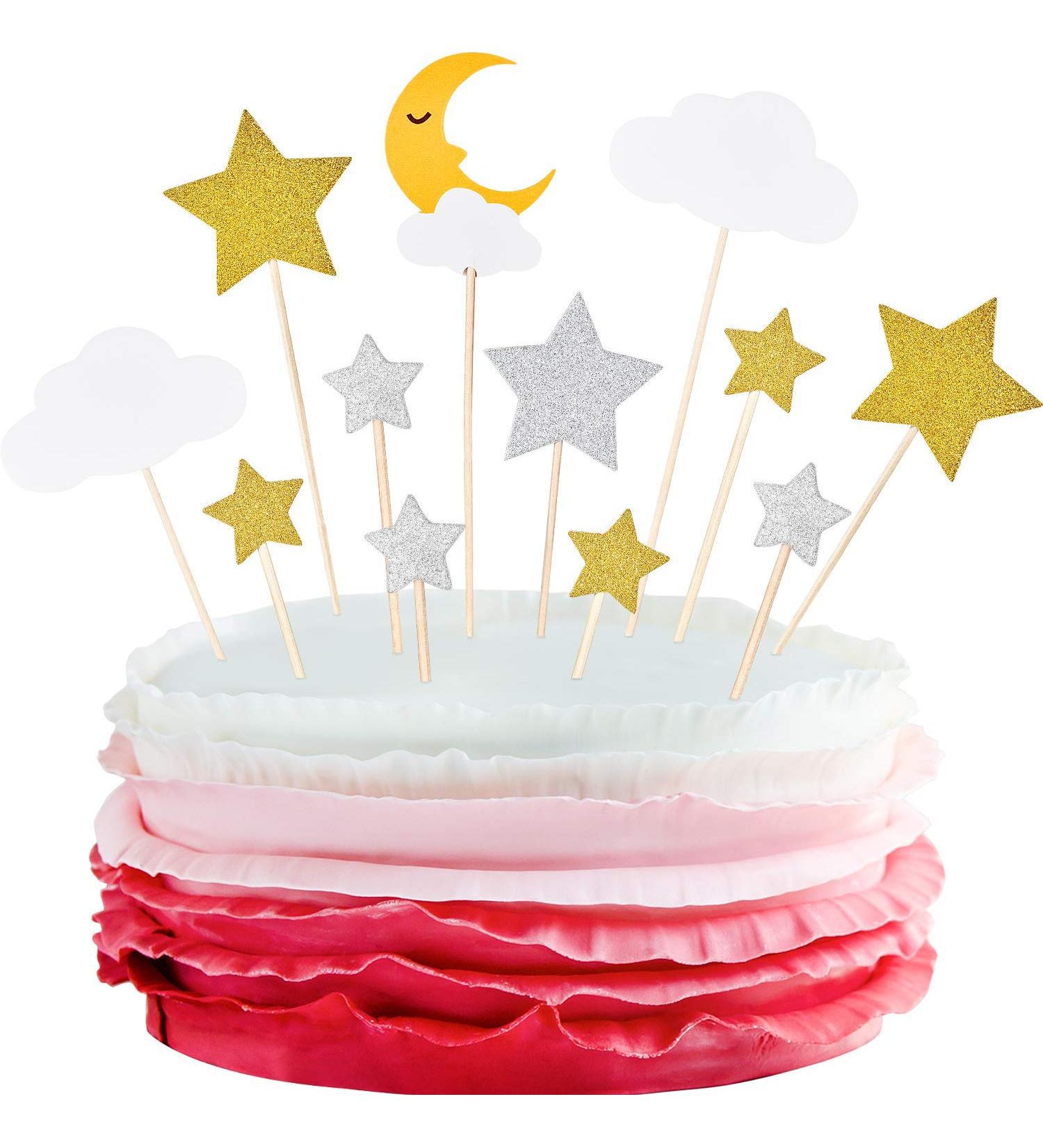 72 Pieces Glitter Star Moon Cupcake Toppers Moon Star White Clouds Cake Toppers Cake Decoration for Birthday Party Baby Shower Wedding Christmas Valentine's Day - Buy Online on GoSupps.com