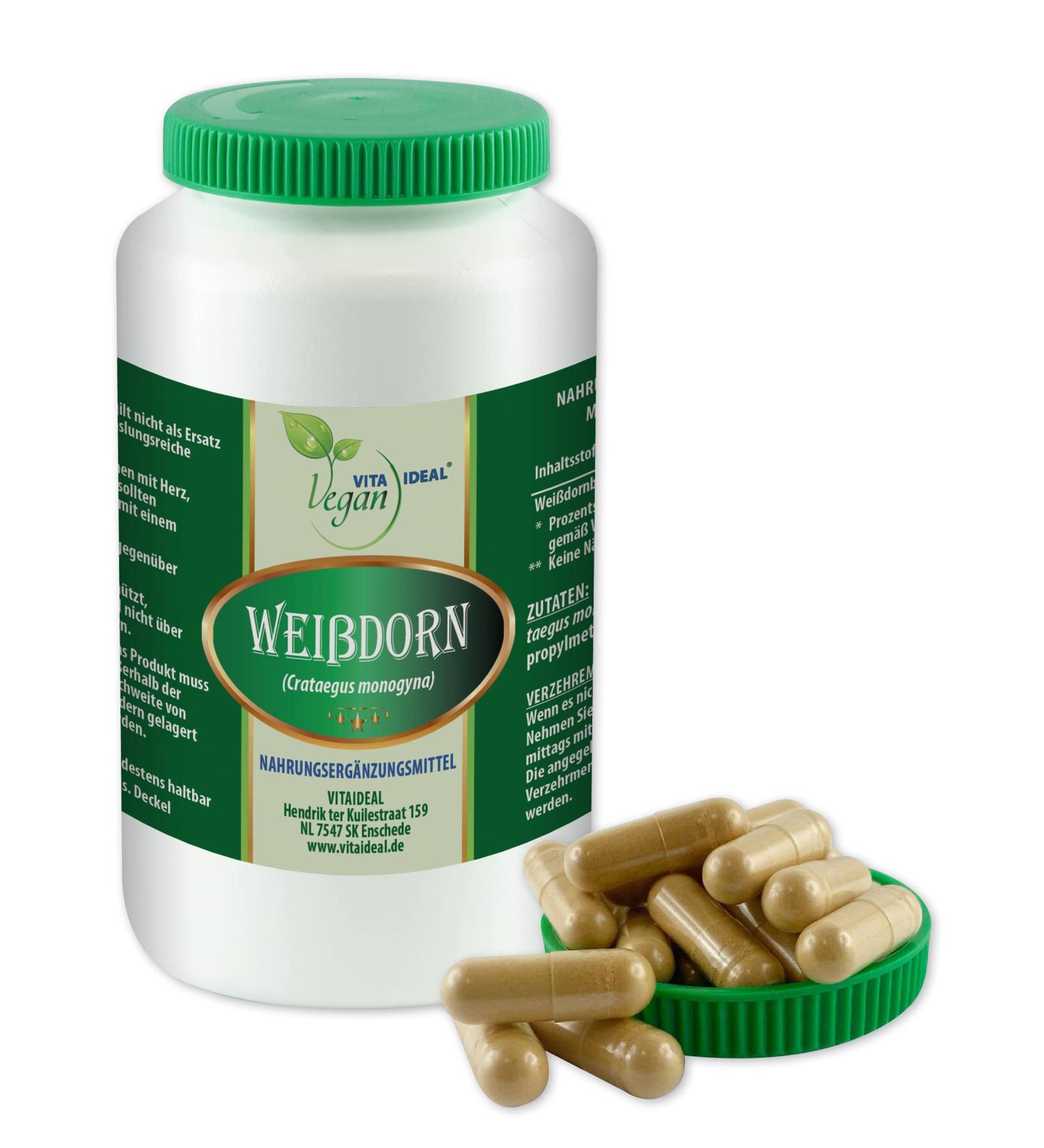 Vita Ideal Vegan Hawthorn Berries 120 Capsules - 1000mg Pure Crataegus Monogyna - Additive-Free Herbal Supplement - Buy Online on GoSupps.com