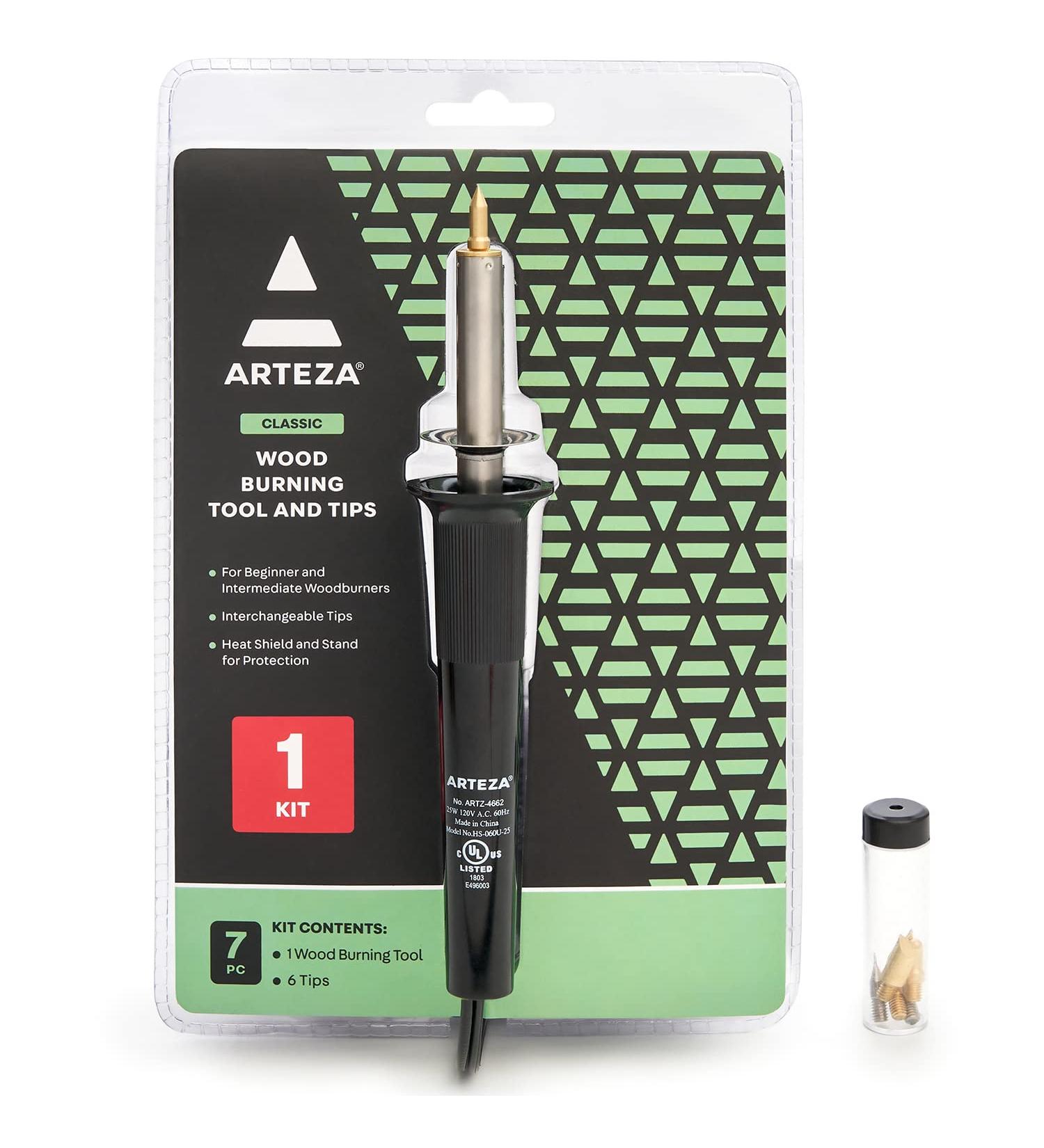 Arteza Wood Burning Kit - Pyrography Pen with 6 Tips, Heat Shield & Stand - 25W, 300-400C - Ideal for Beginners, Intermediates, and Hobbyists - Buy Online on GoSupps.com