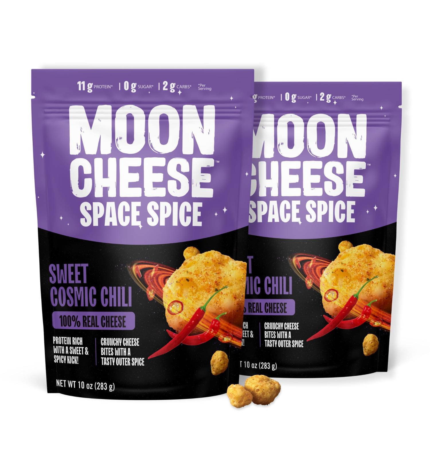 Moon Cheese Space Spice Sweet Cosmic Chili Crunchy Protein-Rich Cheese Snack Chips Keto Friendly 100% Real Cheese Low Carb Gluten-Free Low Sugar 10 oz bags (Pack of 2) - Buy Online on GoSupps.com