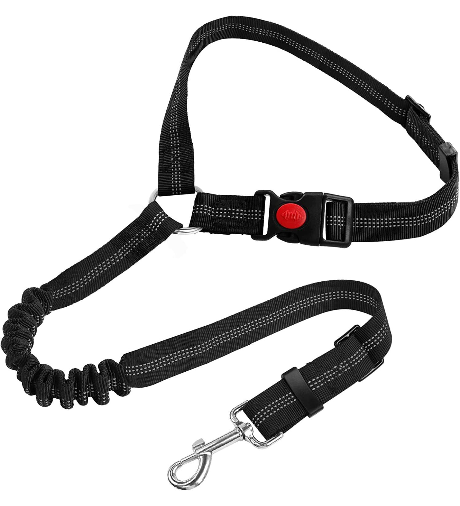 Adjustable Safety Harness for Dogs | Heavy Duty Nylon with 360 Rotary Carabiner & Elastic Buffer - Headrest Style (Black) - Buy Online on GoSupps.com