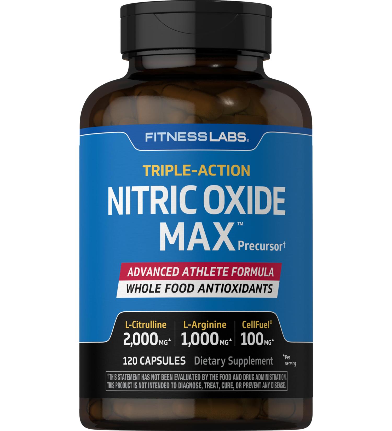 Fitness Labs Nitric Oxide Supplement - 3000mg 120 Capsules | Optimal Pre-Workout with L Arginine & L Citrulline | Triple Action Non-GMO Formula - Buy Online on GoSupps.com