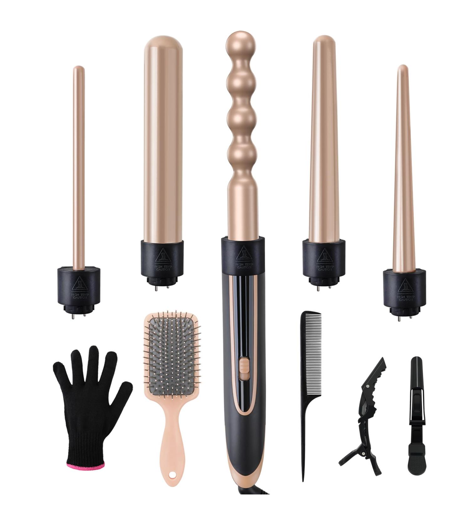 Buy Curling Wand Set with 5 Interchangeable Iron - Portable Hair Styling Tools for Women | 1 Inch Curlers & Rollers - Perfect for Travel - Buy Online on GoSupps.com