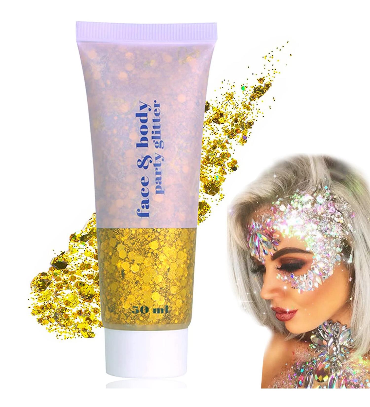 Body Glitter Gel 50ml Face Glitters Body Gel Sequins Shimmer Liquid Eyeshadow Mermaid Sequins Sparkling Chunky Body Lotion Glitter Liquid for Face Body Eye Hair Nail DIY Makeup Decoration-Gold#02 02#Gold - Buy Online on GoSupps.com